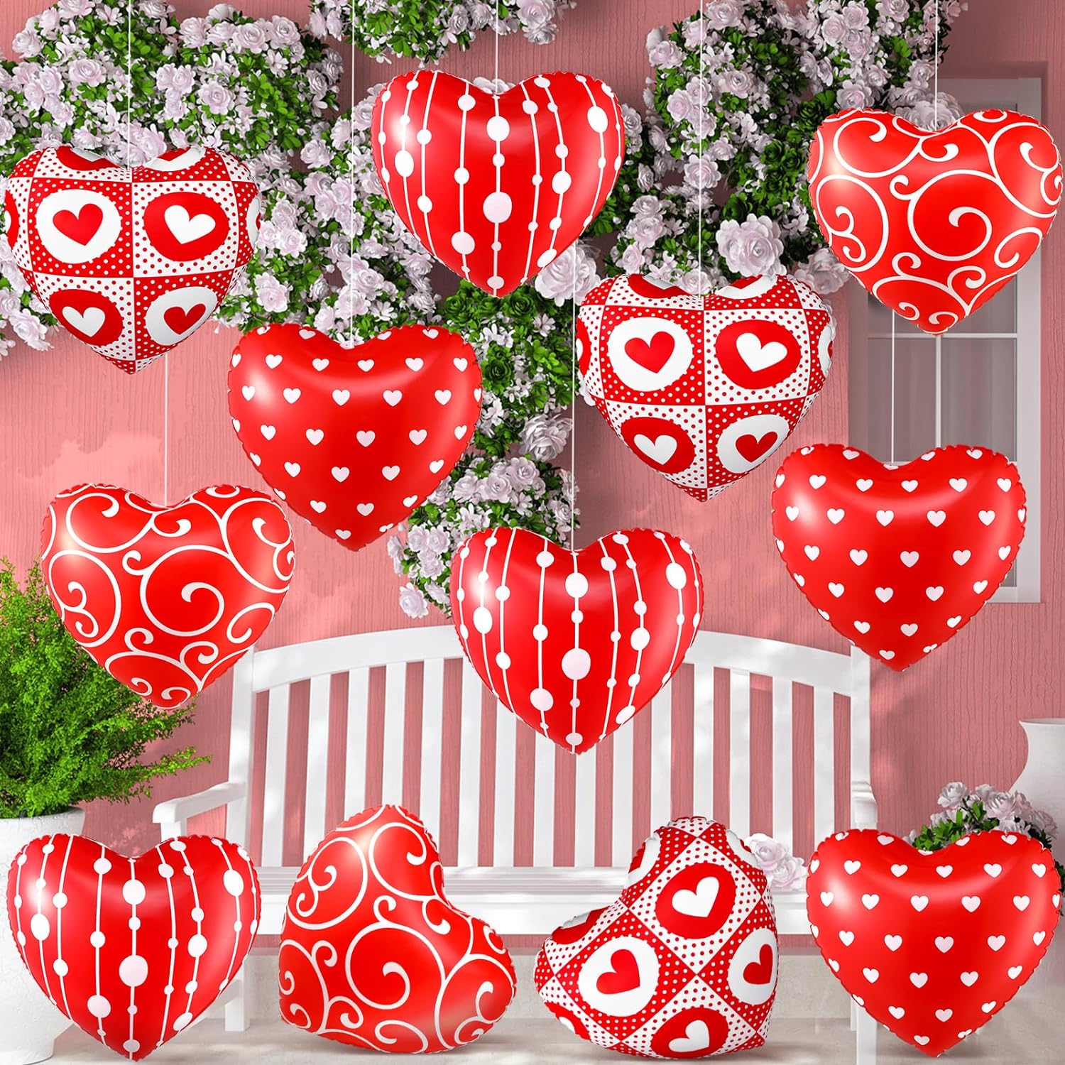 12 Pack Valentine's Day Inflatable Heart 12" Outdoor Decorations Hanging Ornaments
