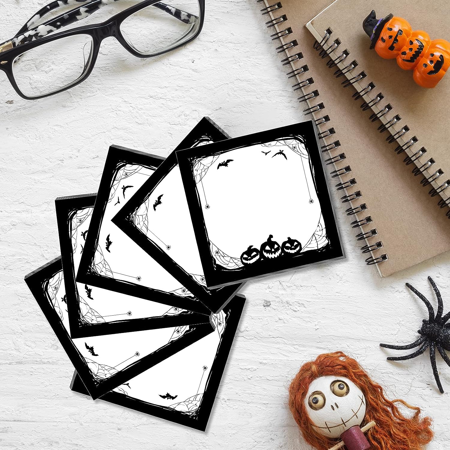 Halloween Post It Notes with Spider Pumpkin Bat 450 Pieces of Halloween Self-Adhesive Removable Notes