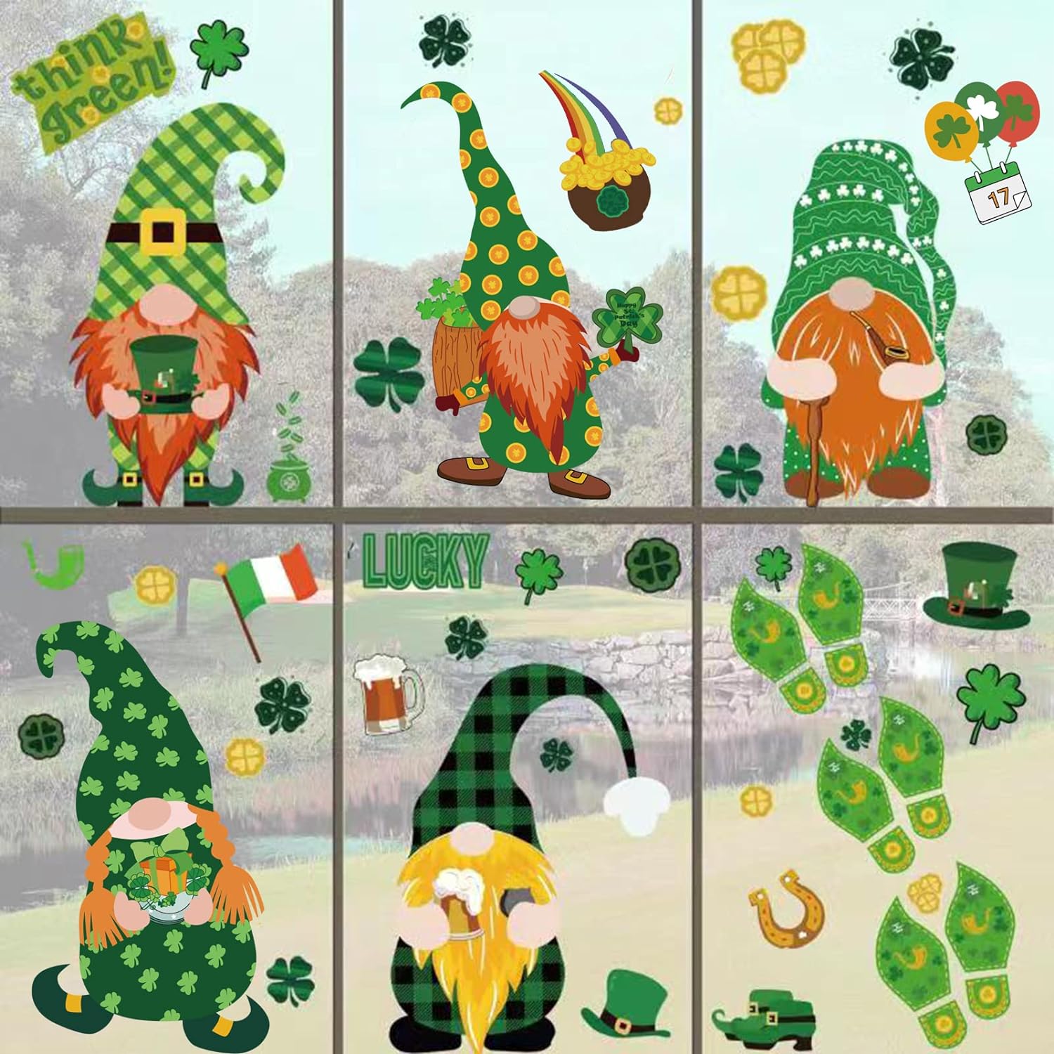 Gnome Leprechaun Footprint Decals for St. Patrick's Day Decoration (9 Sheets)