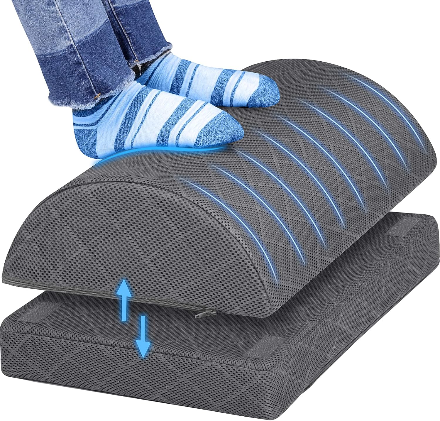 Foot Rest for Under Desk at Work Adjustable Foam, Gray