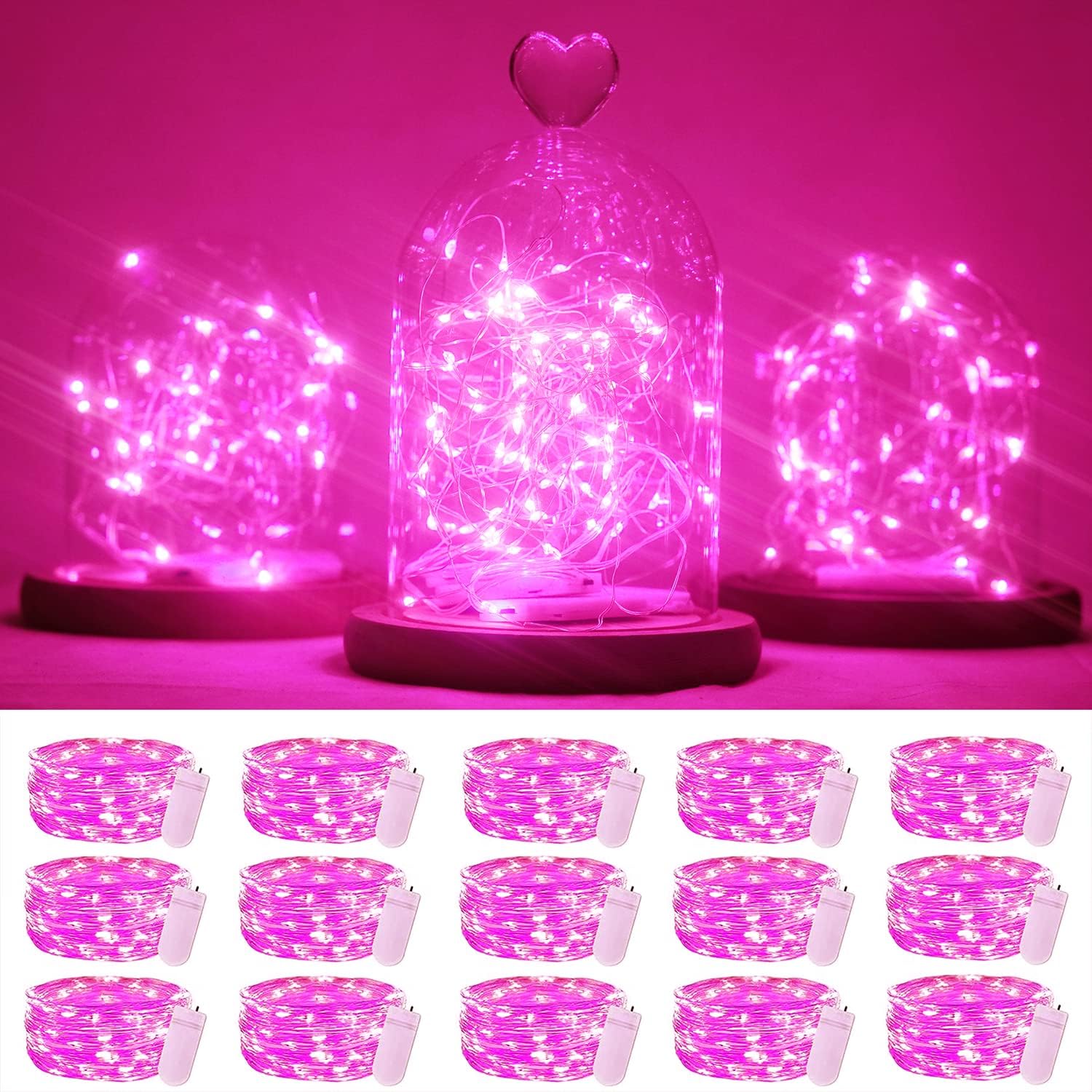 15 Packs Fairy String 20 LEDs Lights Battery Operated 6.6ft Silver Wire Wire Firefly Starry Lights Waterproof for Bedroom DIY Table Bottle Wedding Valentine's Day Party Decor