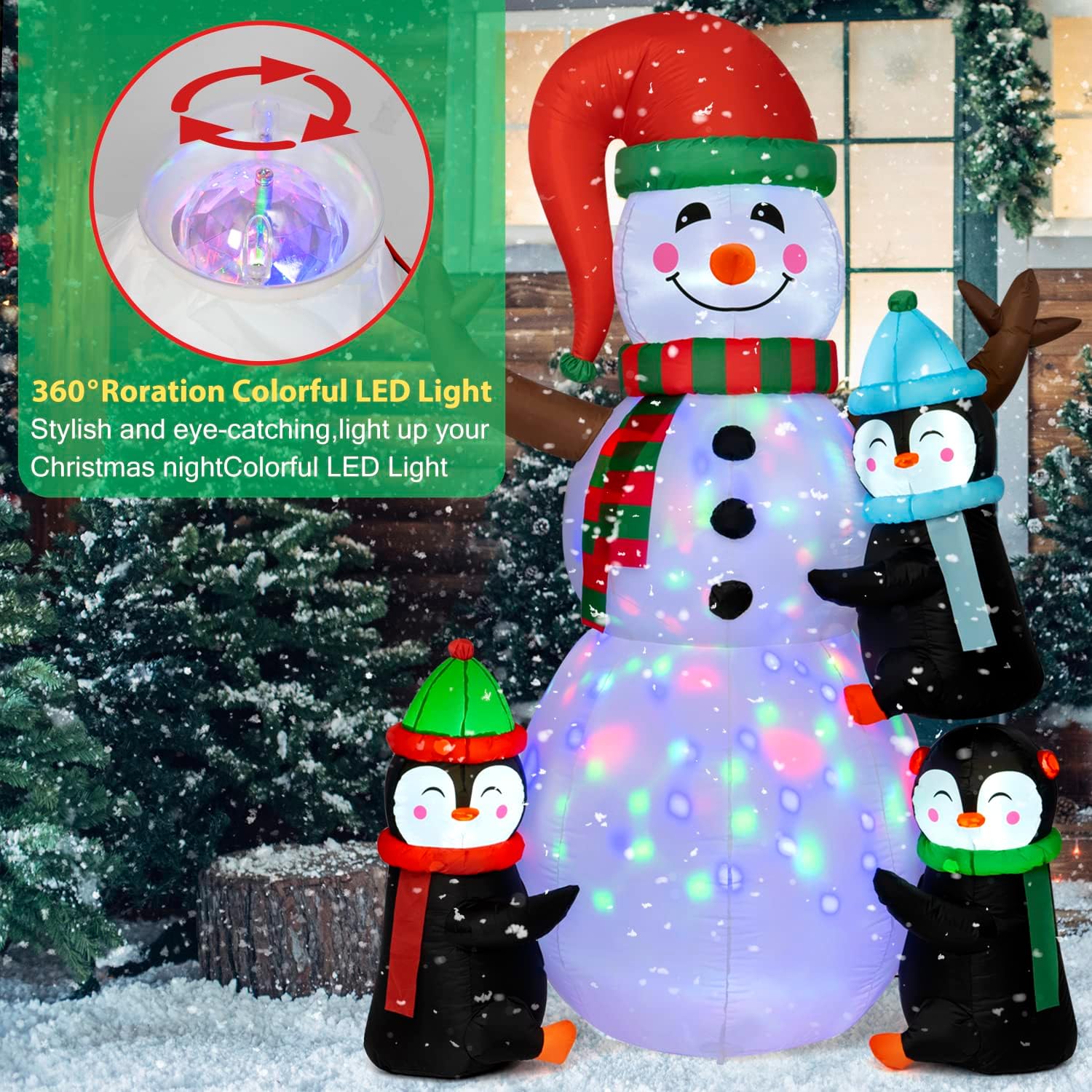 Christmas Inflatables Snowman and Penguins 6FT with Bright Built-in LED Light Christmas Decorations