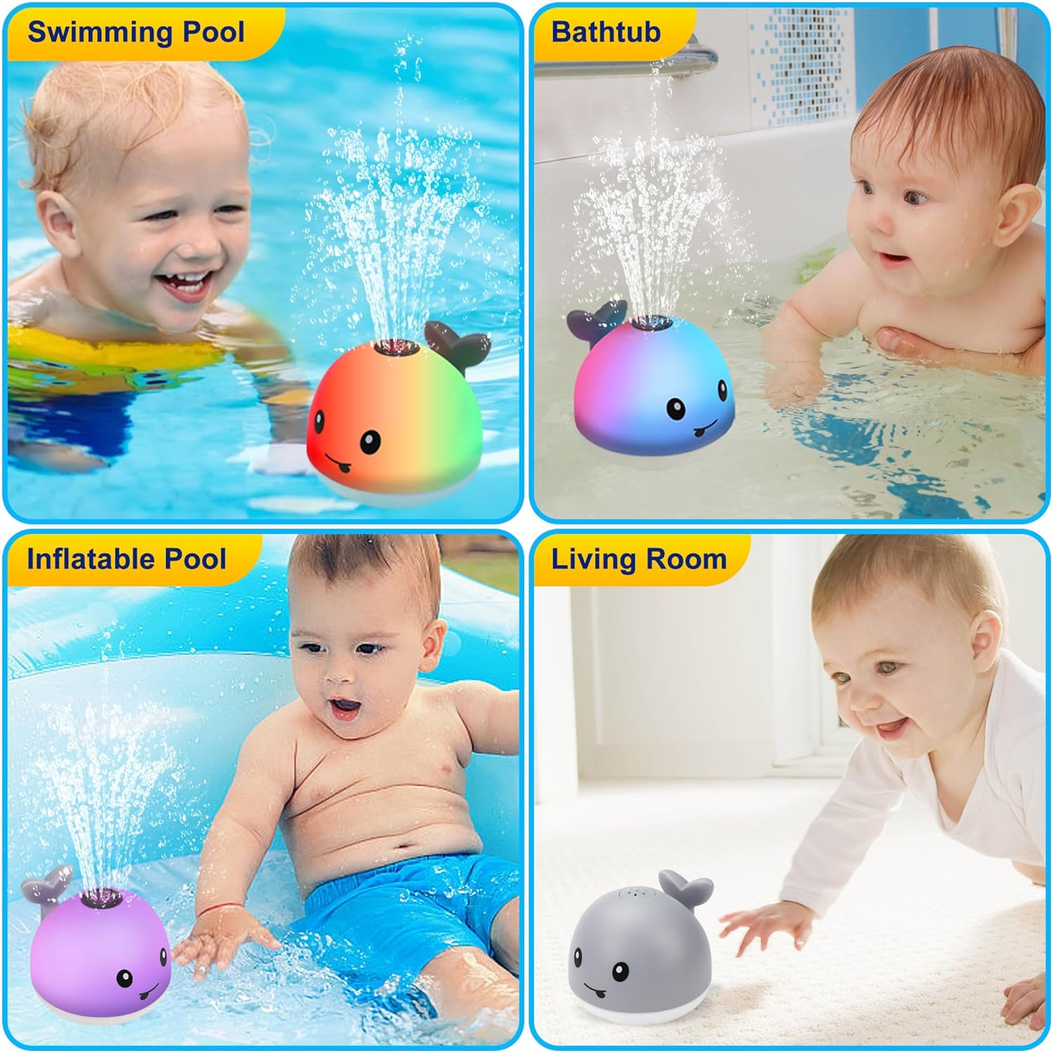 Bathtub Toys Whale Spray Water Light Up Baby Bath Toys, Gray