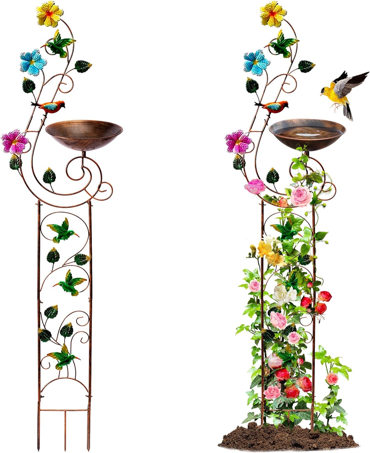 Hummingbird 57" Height Metal Bird Bath with Trellis for Outdoor