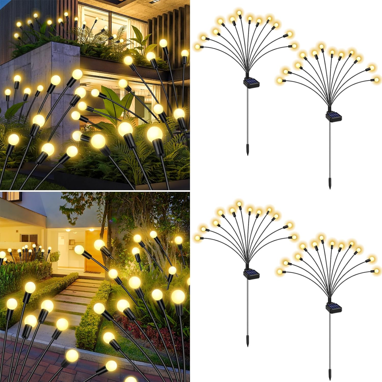 Outdoor Solar Firefly Lights 4 Pack, 48 LED Garden Lights for Yard Patio Pathway Walkway Decoration, Warm White