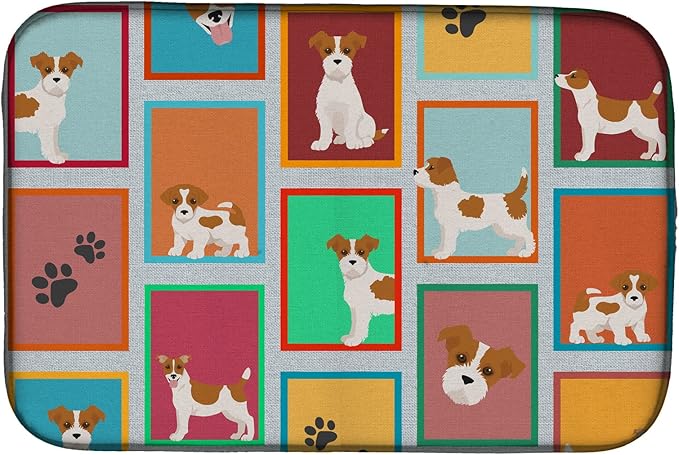 Red and White Jack Russell Terrier Dish Drying Mat