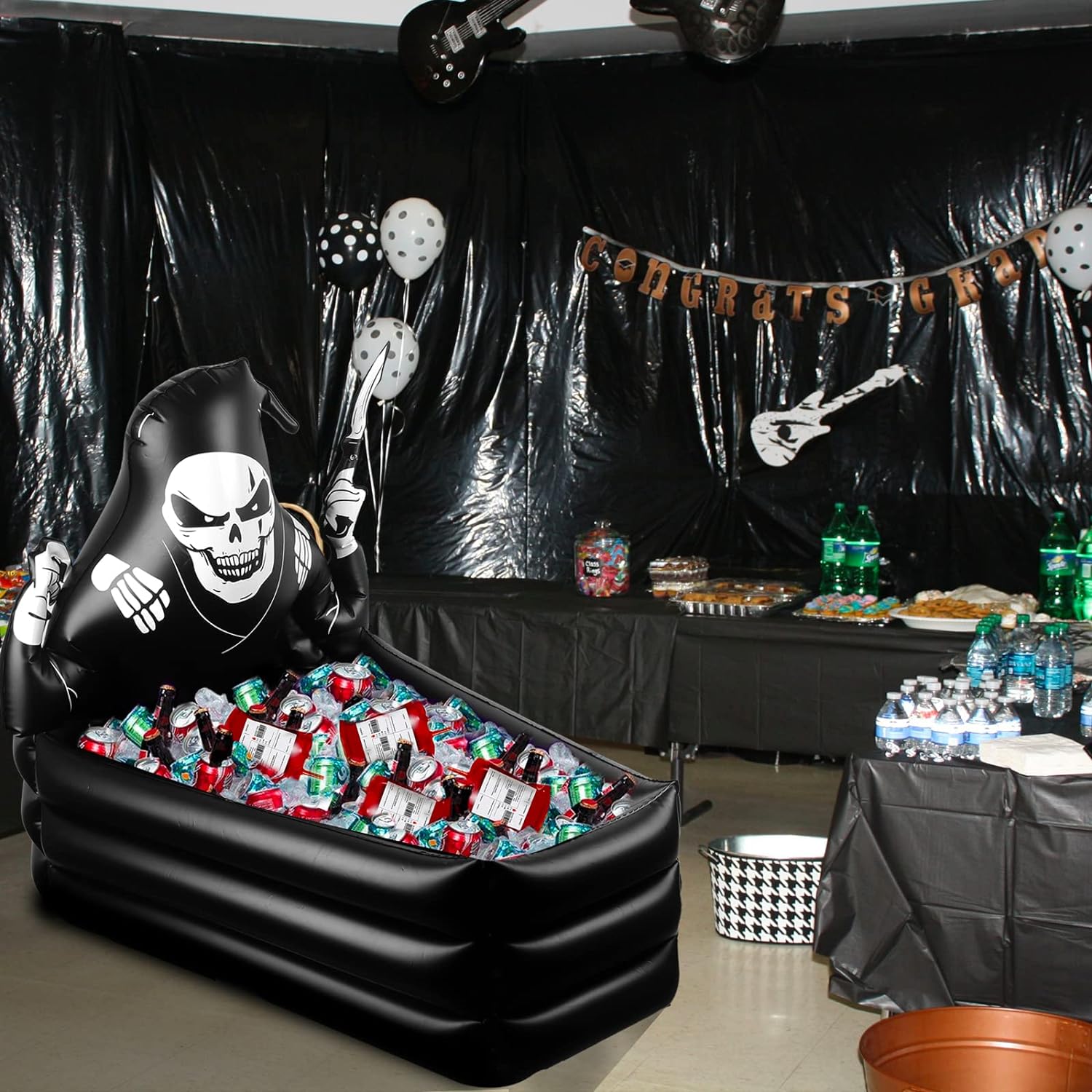 Halloween Inflatable Grim Reaper Coffin Cooler 44" for Indoor Outdoor Home Halloween Birthday Party Decorations