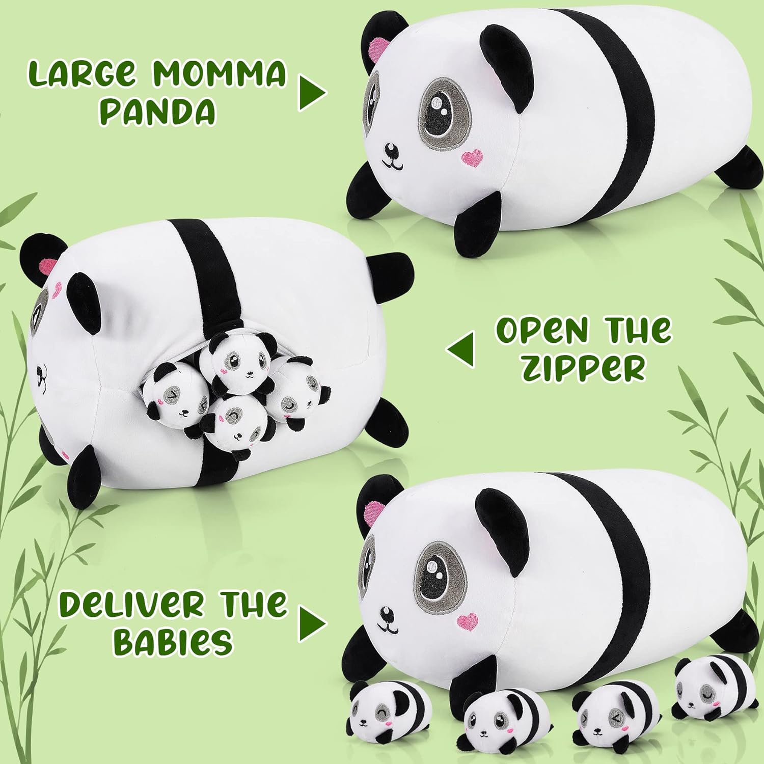 Valentines Gift Panda Stuffed Animal with 4 Panda Plush Babies