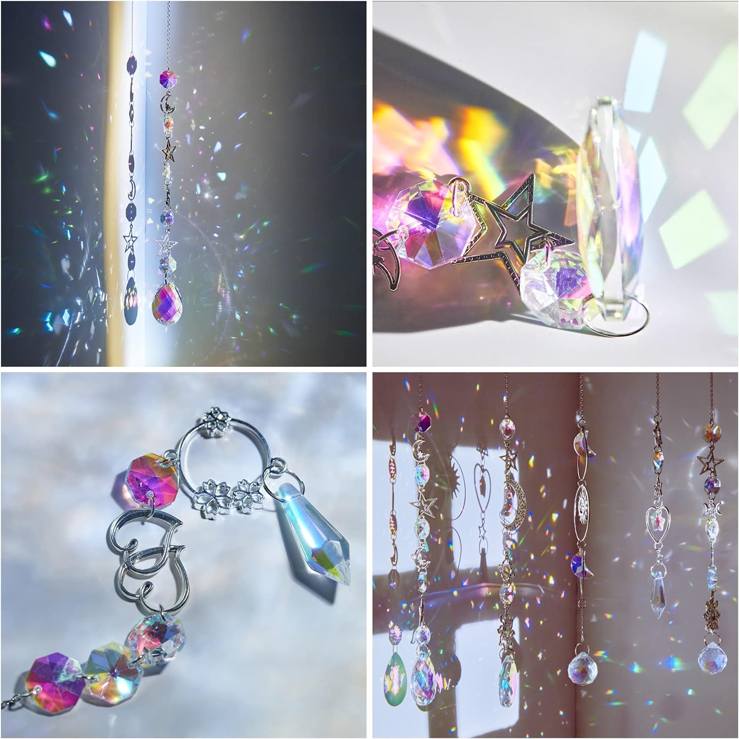 Sun Catchers 8 Pieces Window Hanging Colorful Sun Catchers Indoor Outdoor with Chain