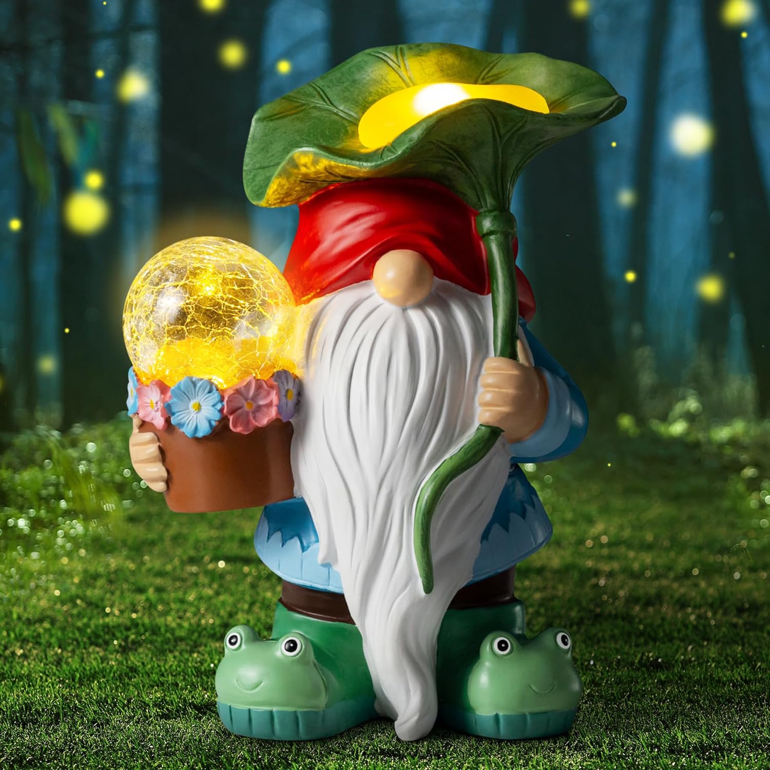 Solar Gnomes Garden Gnome Decor with Solar LED Lights for Outside Lawn Patio Yard, Blue