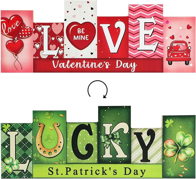 Wooden Table Sign St. Patrick’s Day Decorations Reversible Double Sided Decoration