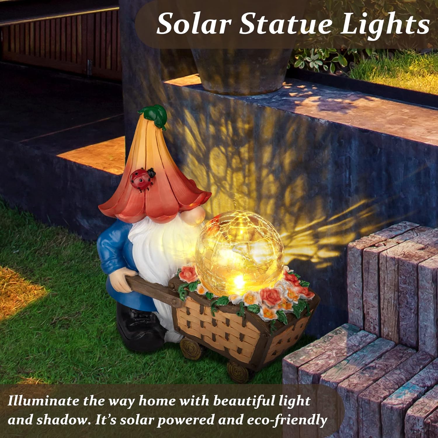 Garden Gnomes Solar Gnomes Garden Statues Holding Magic Orb with LED Lights