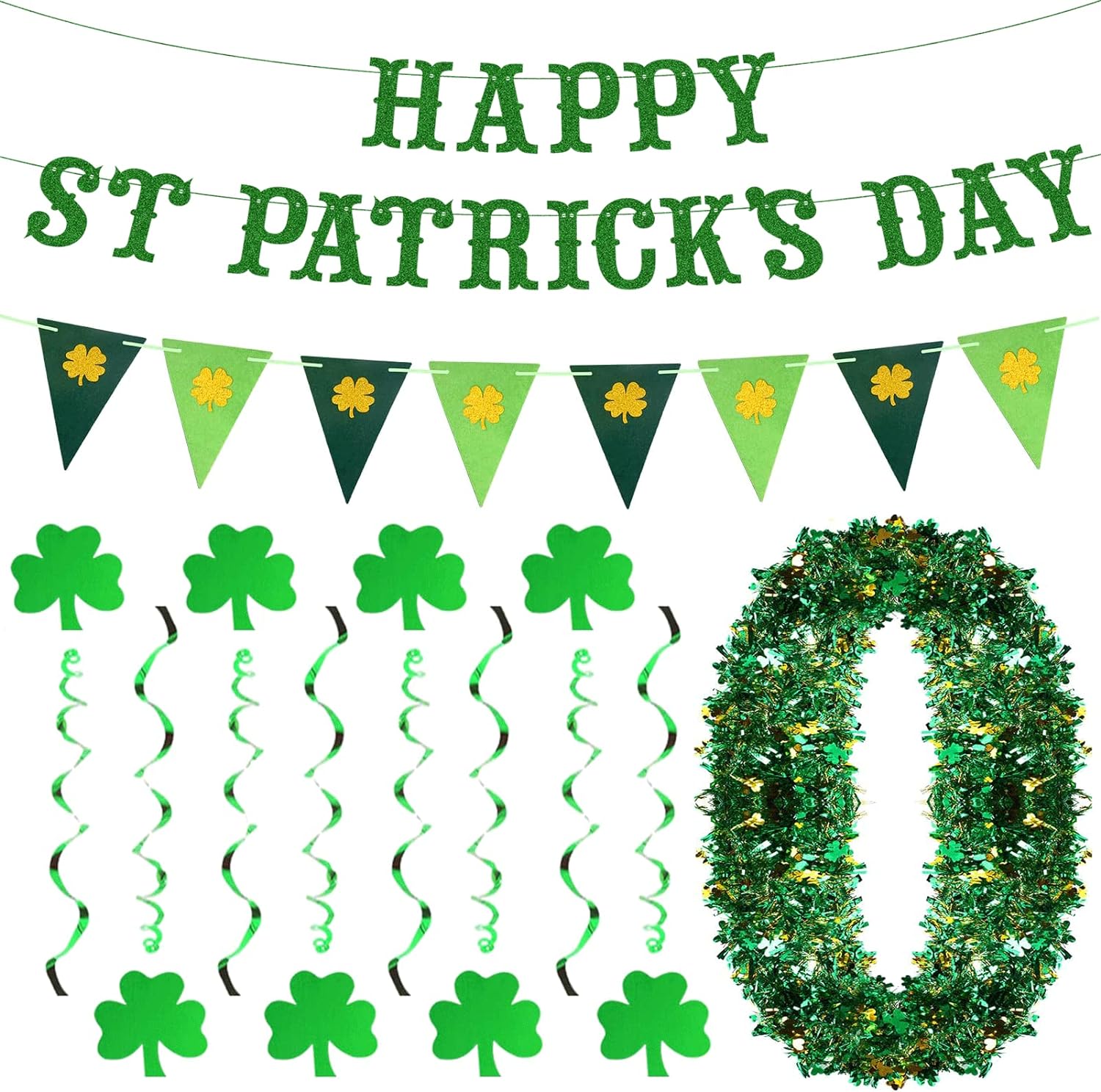 St Patrick's Day Accessories for The Home with Banner Garland Hanging Shamrock Swirl