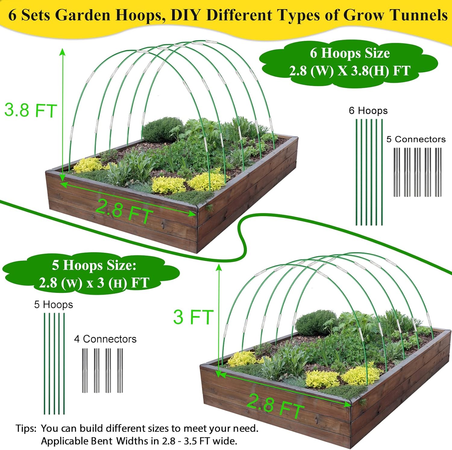 Greenhouse Hoops Grow Tunnel 6 Sets of 8FT Long Garden Hoops (36 Pieces)