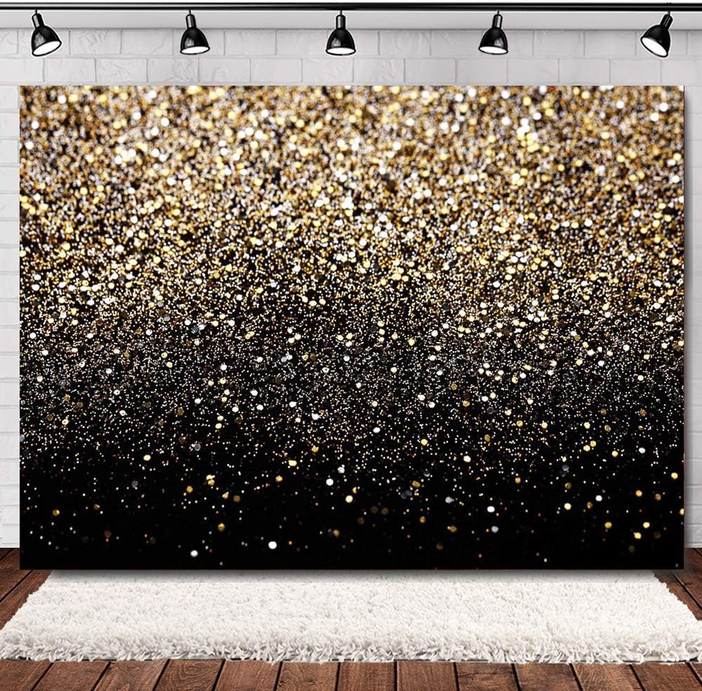 Gold Backdrop Glitter 7' x 5' Black and Gold Backdrop for New Year Holiday Party