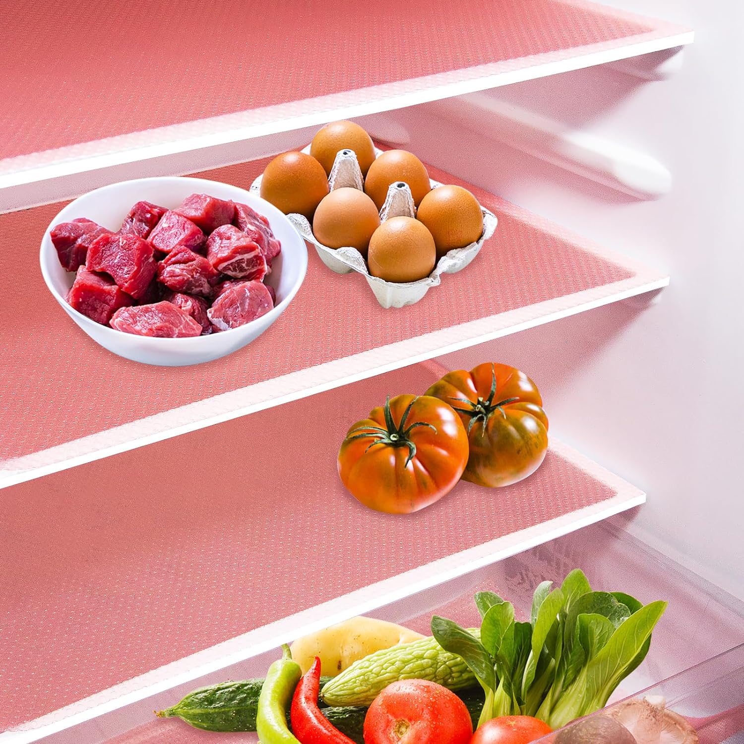 Washable Refrigerator Liners 10PCS for Fridge Cabinet Drawer Home Kitchen Organization (Pink)