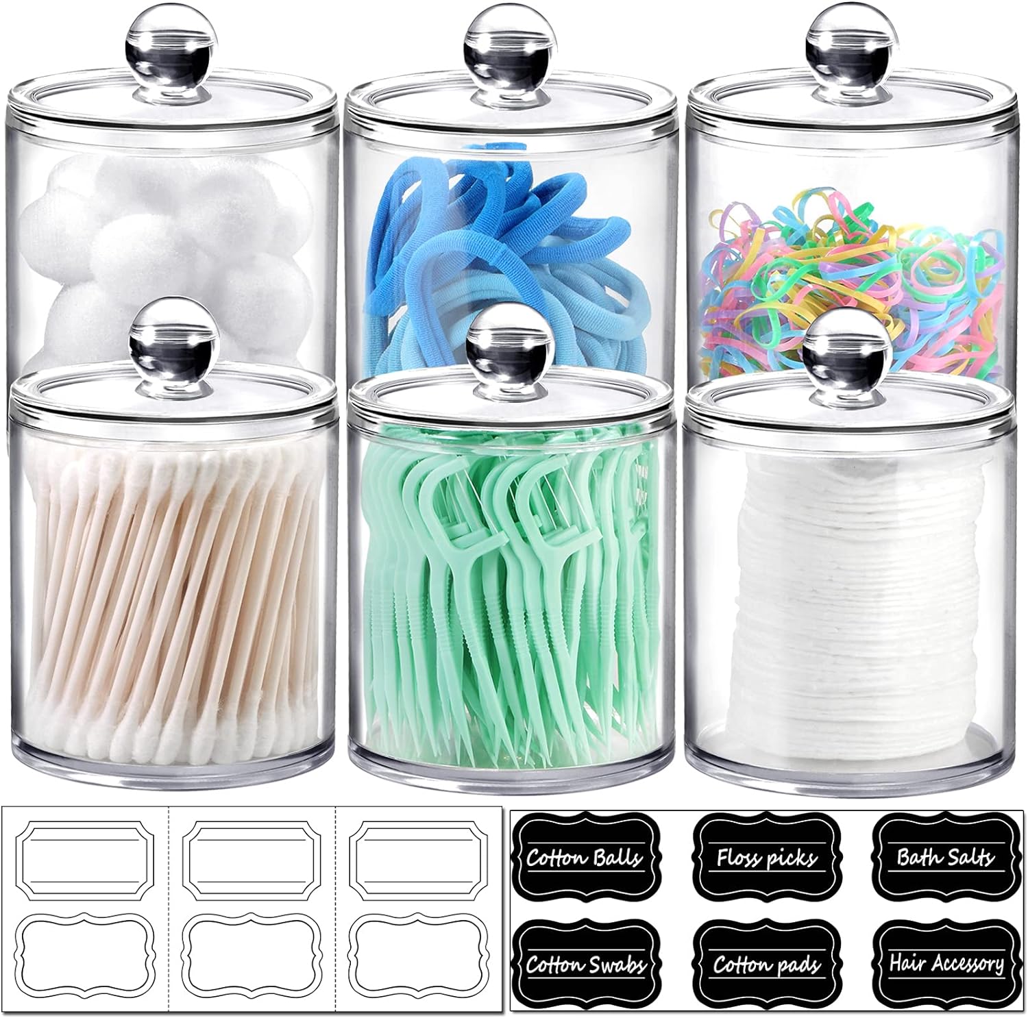 6 Pack Holder Qtip Storage Bathroom Pack Organizer Jars Cotton Apothecary 12 oz