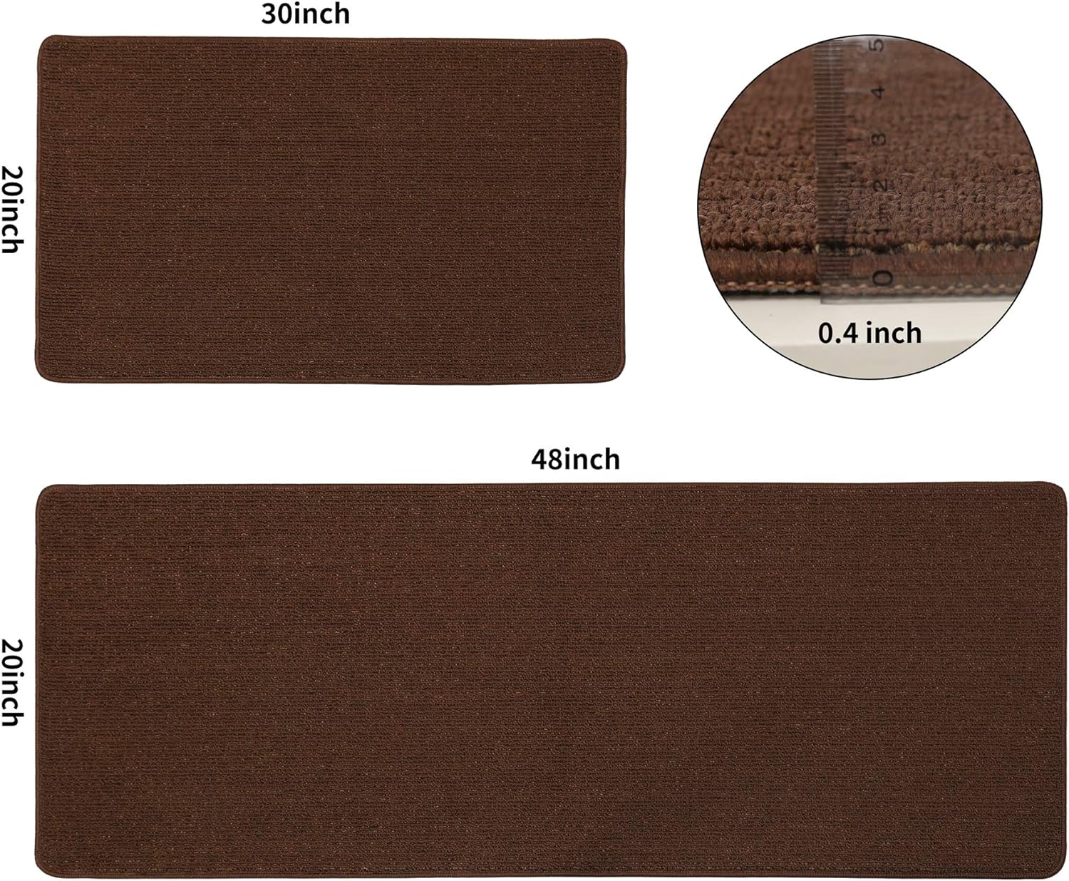 2PCS Kitchen Rug Machine Washable Kitchen Mat, Brown (20" x 30" + 20" x 48")