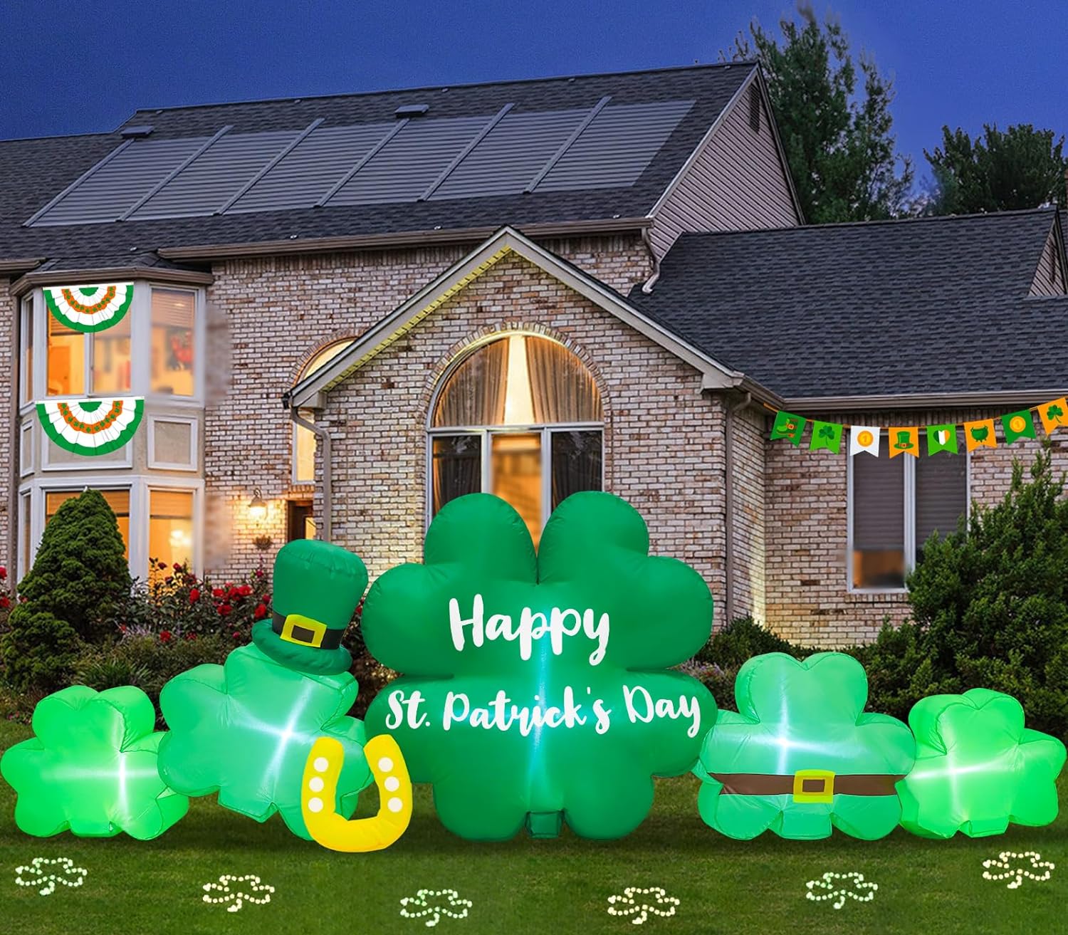 Shamrocks 9.3FT St Patricks Day Blow Up Inflatables Outdoor Decorations with LED Lights