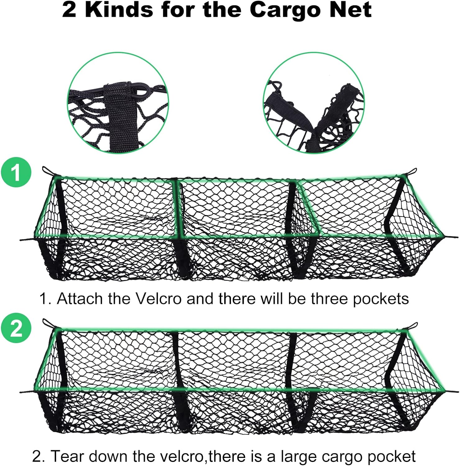 Trunk Bed Organizer 59" Longer Mesh Storage Net Heavy Duty Cargo Net with 3 Detachable Pocket