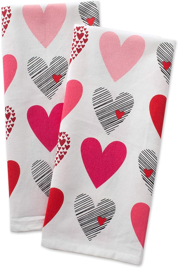 Kitchen Dishtowel 2 Piece Hearts Collage for Valentine's Day Decoration (18" x 28")