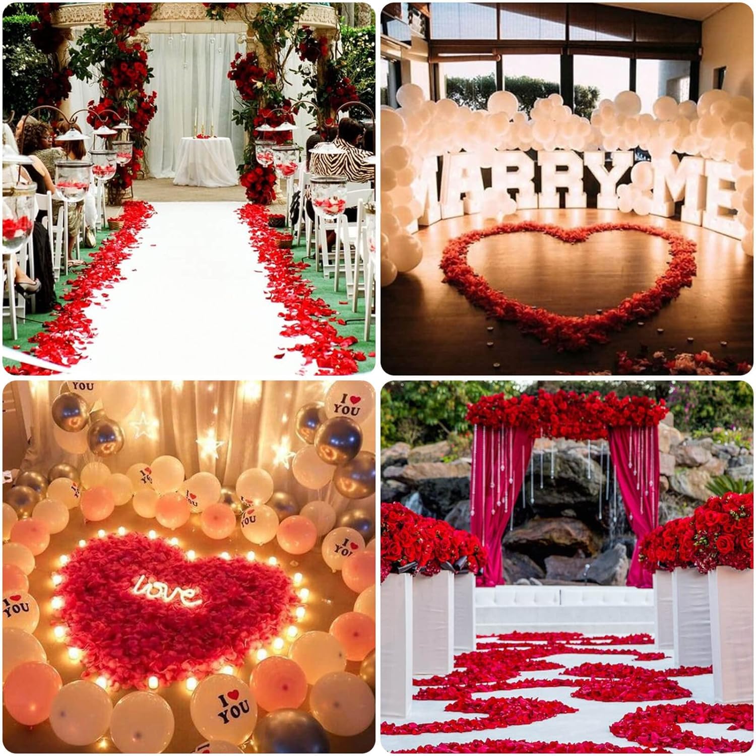 2000 Pieces Red Rose Petals for Romantic Night with 24 Pieces Red Flameless LED Candles, Red