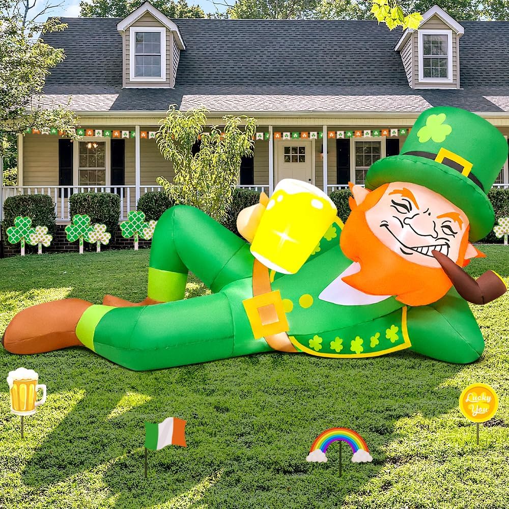 6FT St Patricks Day Inflatables Leprechaun with Lights Outdoor Decorations