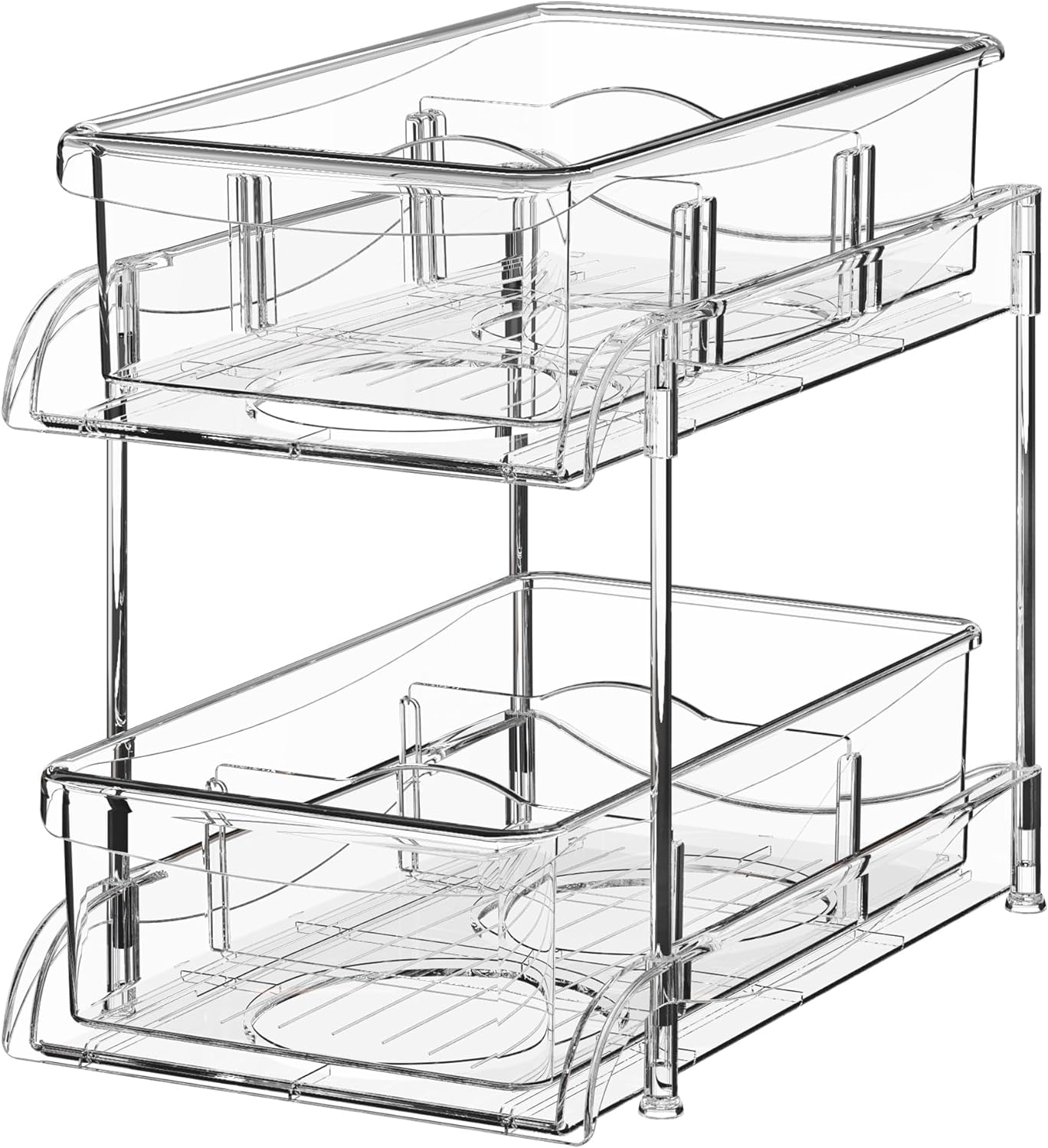 2 Tier Clear Under Bathroom Sink Organizers and Storage with Dividers