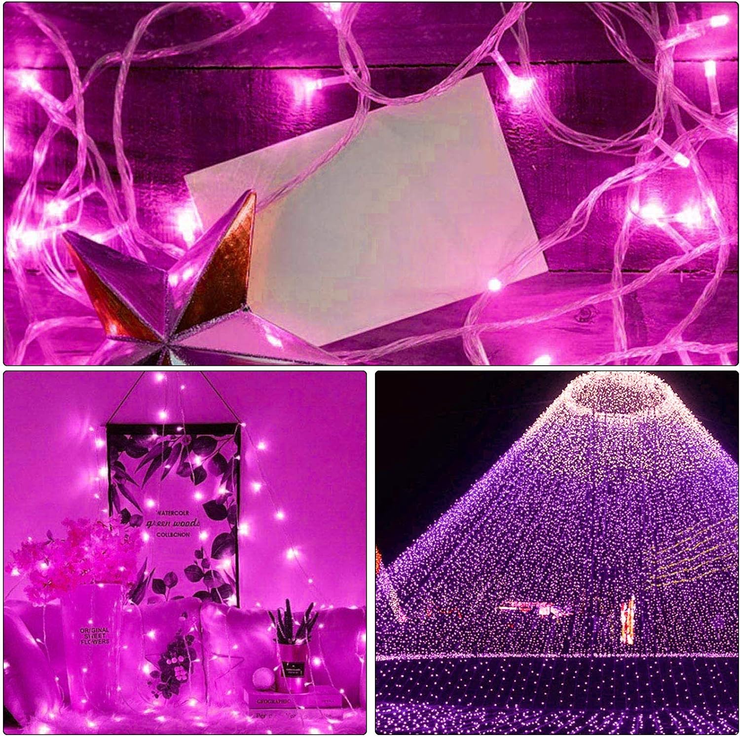 300 LEDs Pink String Lights Outdoor Waterproof 8 FT Pink Led String Lights with 8 Modes