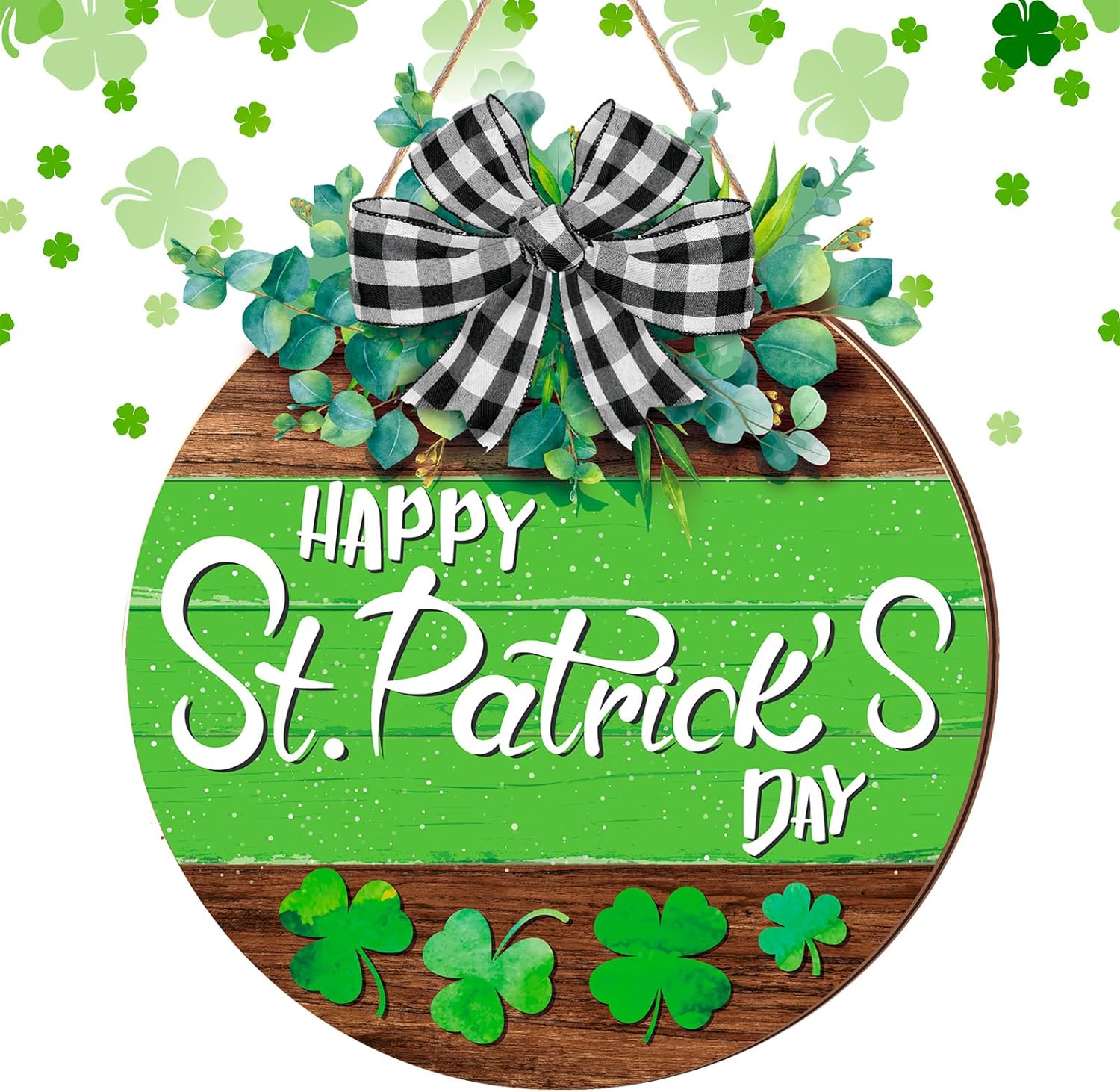 St Patrick's Day Door Sign Wooden Shamrocks Plaque Clover Shamrock Decoration (12" x12")