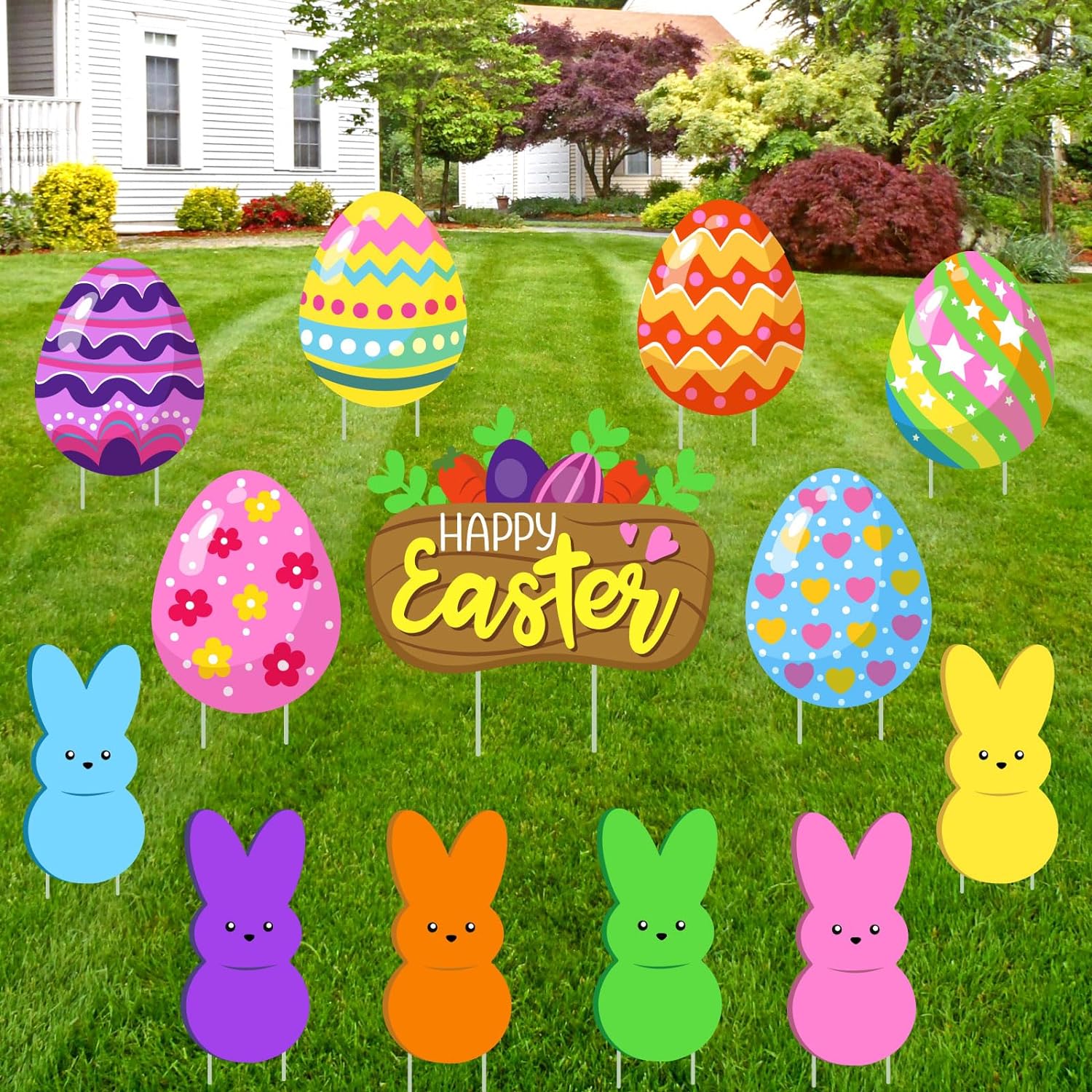 Easter Yard Decorations 13PCS Yard Sign for Easter Party Decorations Supplies