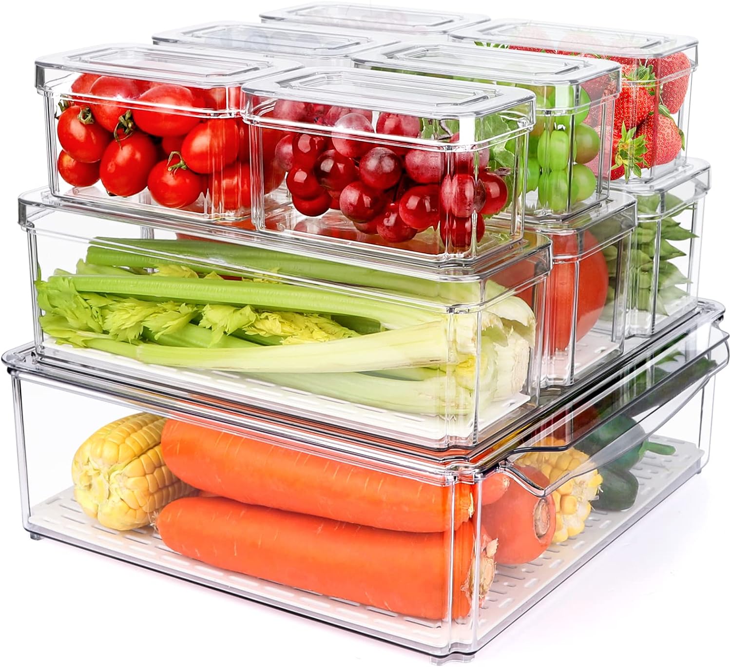 Clear Plastic Food Storage Bins 10 Pack with Lids for Kitchen Countertops, Cabinets, Fridge, Drinks