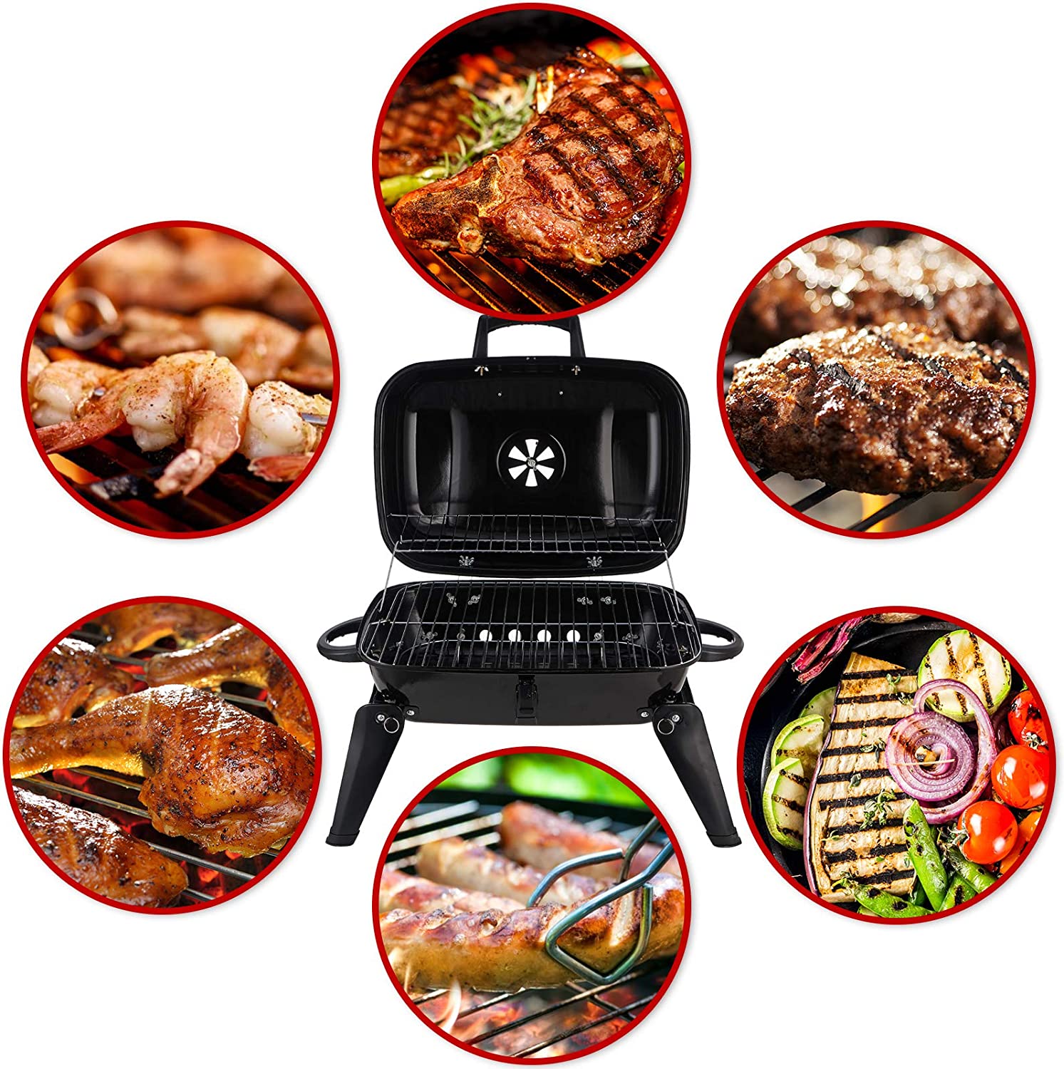 Grill Portable Charcoal BBQ Small Outdoor Barbecue Grill, 18-Inch, Black