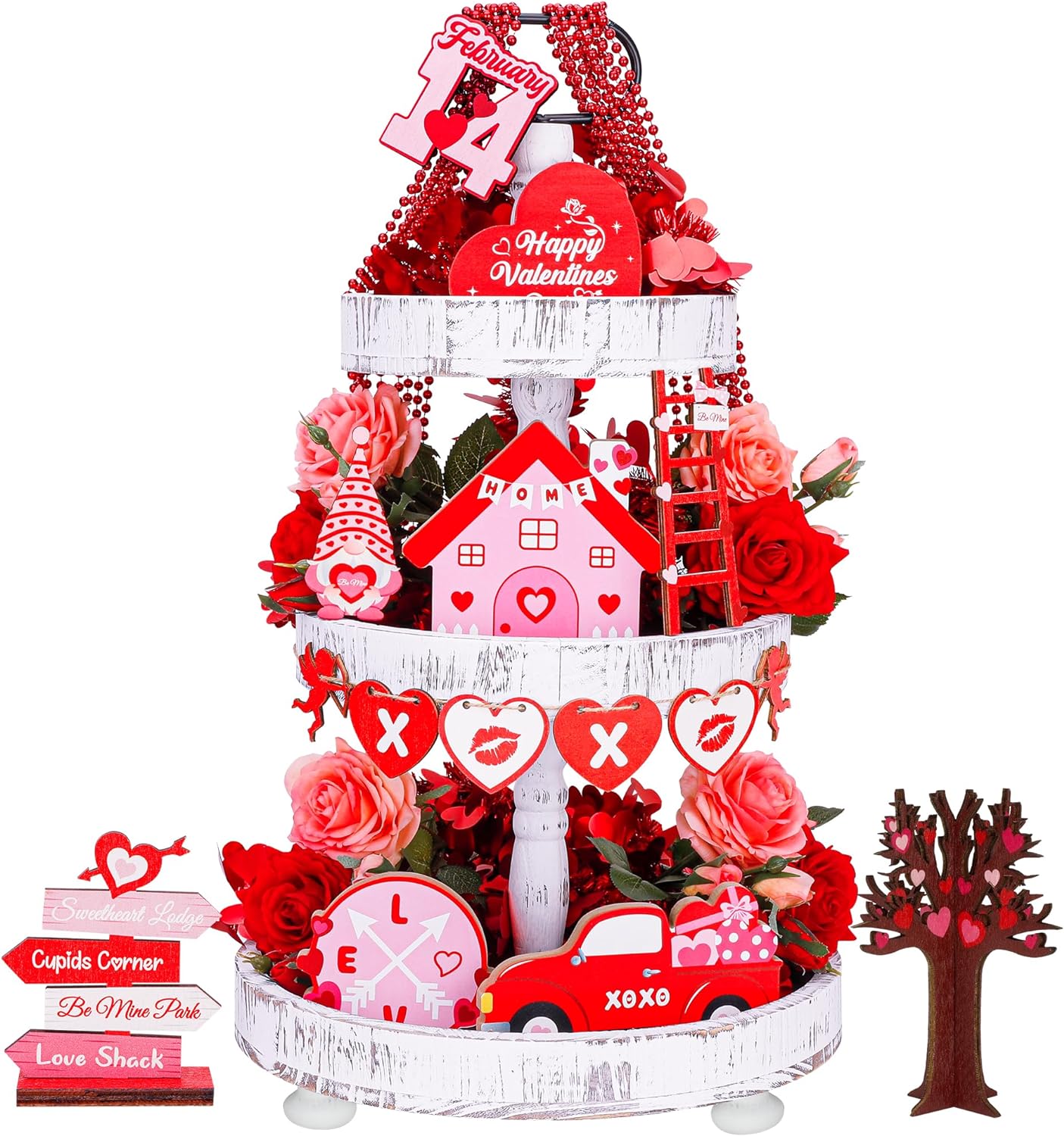 15 Pieces Love Valentines Tiered Tray Decor Set (Tray Not Included)