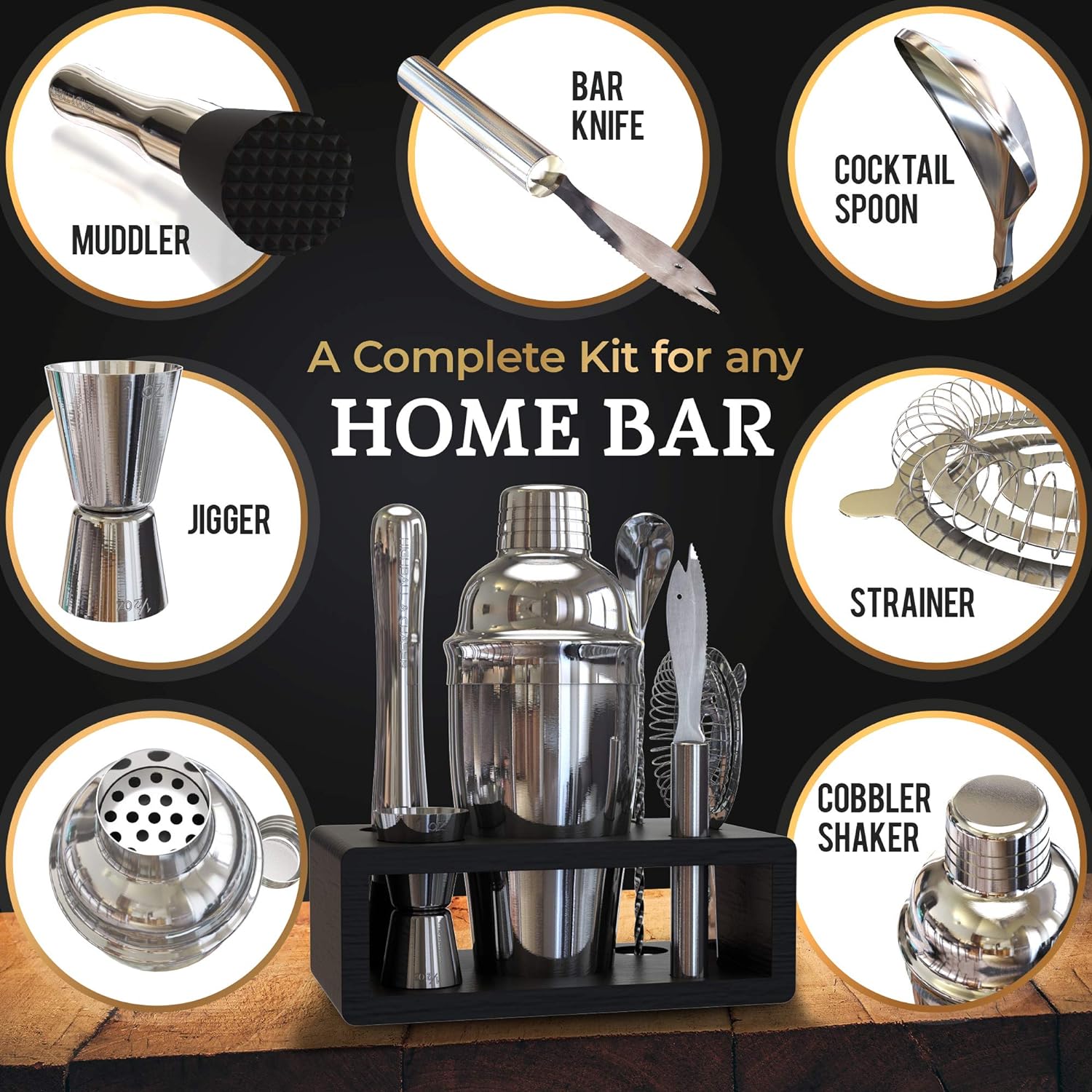 Bartender Kit Highball & Chaser Cocktail Shaker Set Plus E-Book with 30 Recipes (Silver)