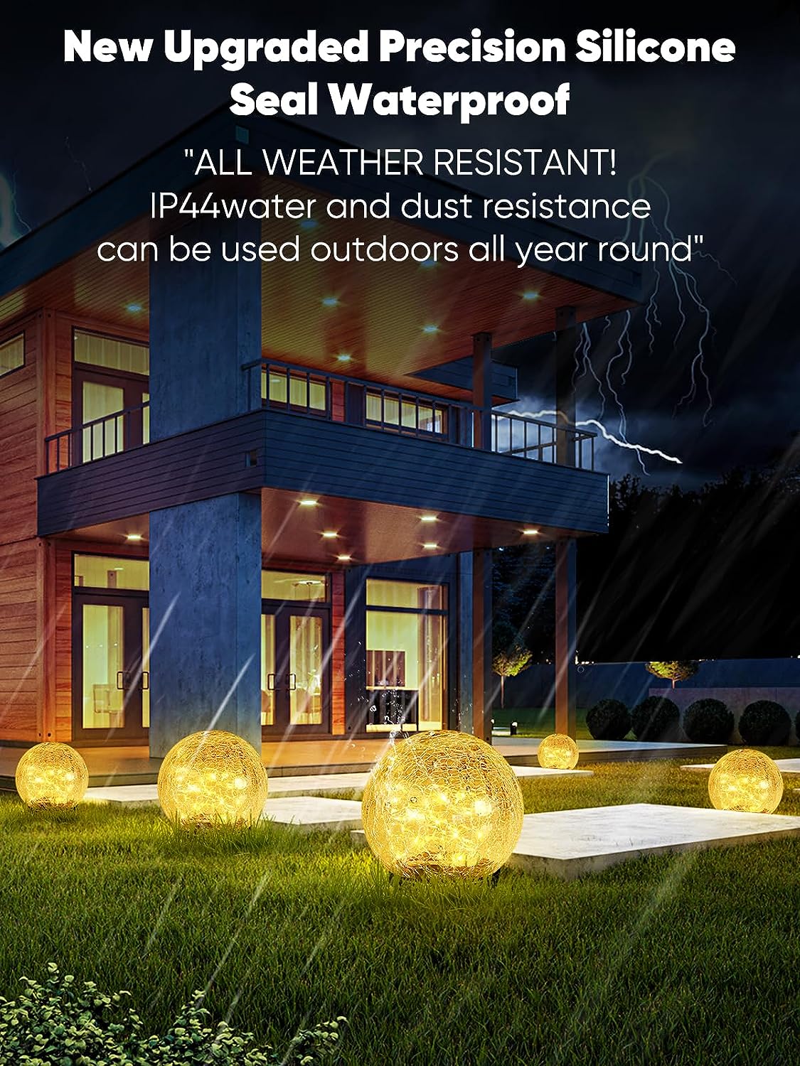 Garden Solar Ball Lights 2 Pack Outdoor Waterproof 50 LED (Warm White, 4.7")