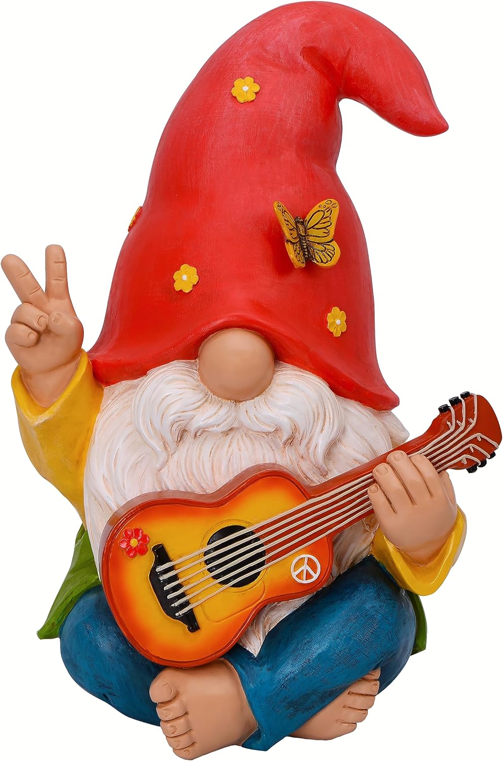 Funny Hippie Gnome Figurine 9.25" Garden Gnome for Outdoor or House Decor