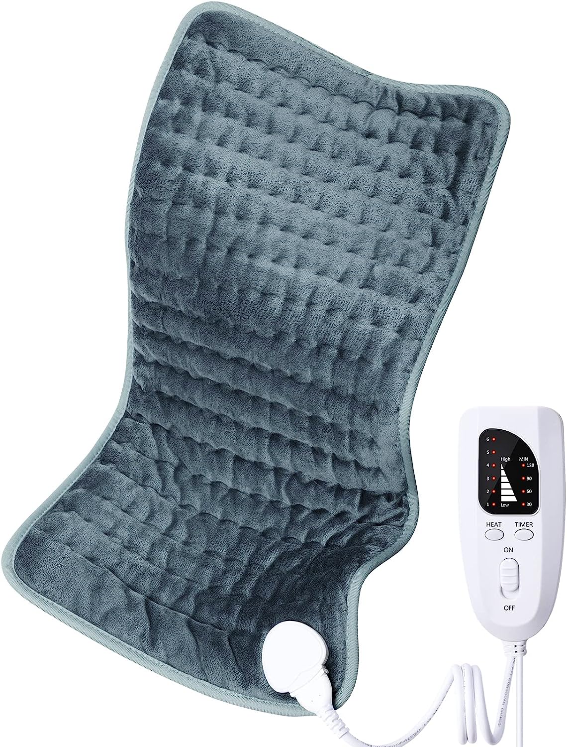 Electric Heating Pad with 6 Fast Heating Settings, 12"x24" (Gray)