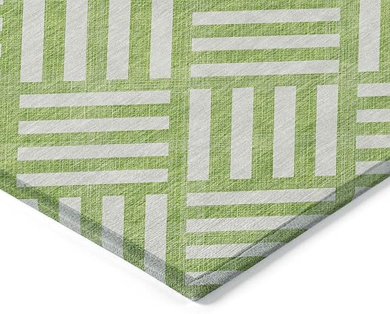Lime Green and Ivory Geometric Area Rug For Home Decor