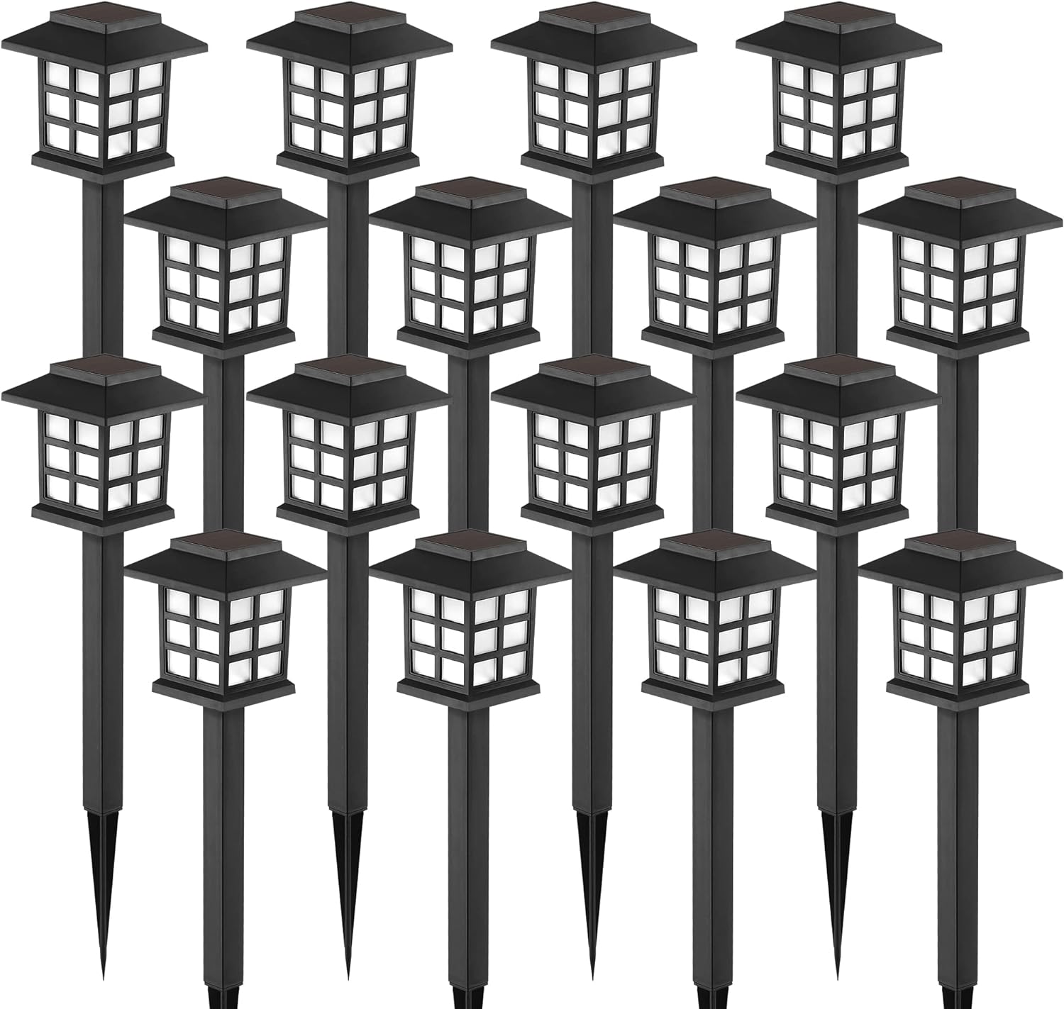 Solar Outdoor Lights 16 Pack LED Solar Walkway Lights Outdoor, Black