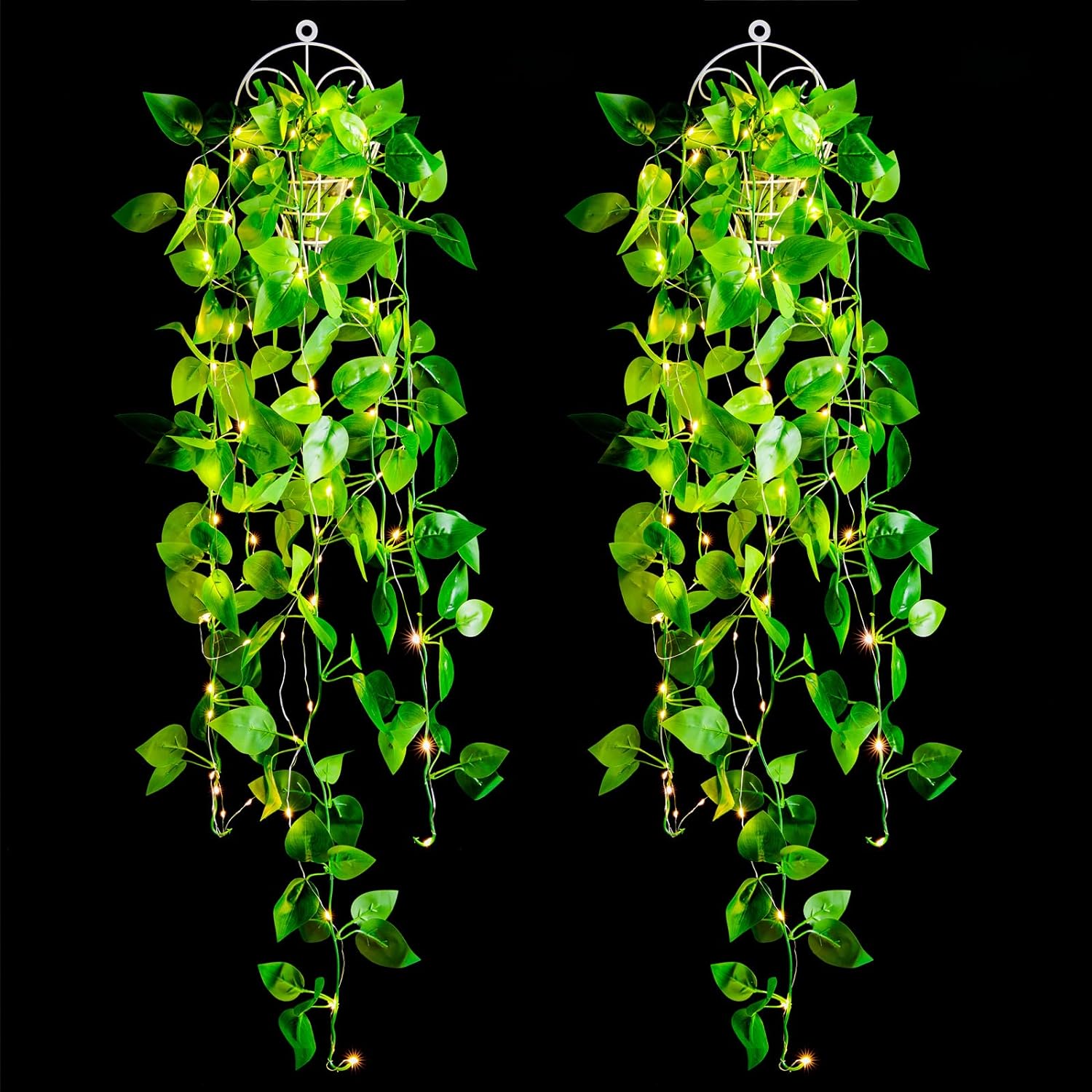 Artificial Hanging Plants with Lights 2 Pack, 3.4' Fake Hanging Plant with Basket, Warm White