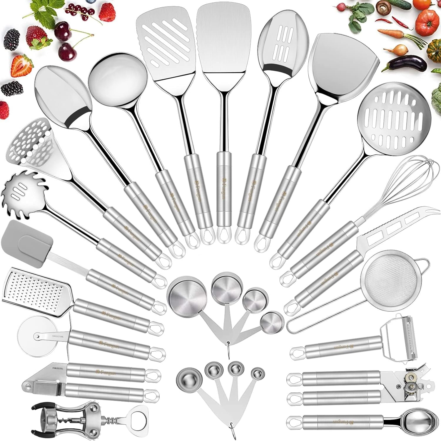 Kitchen Utensil Set 28 Pieces Stainless Steel Cooking Nonstick Cookware Set with Spatula