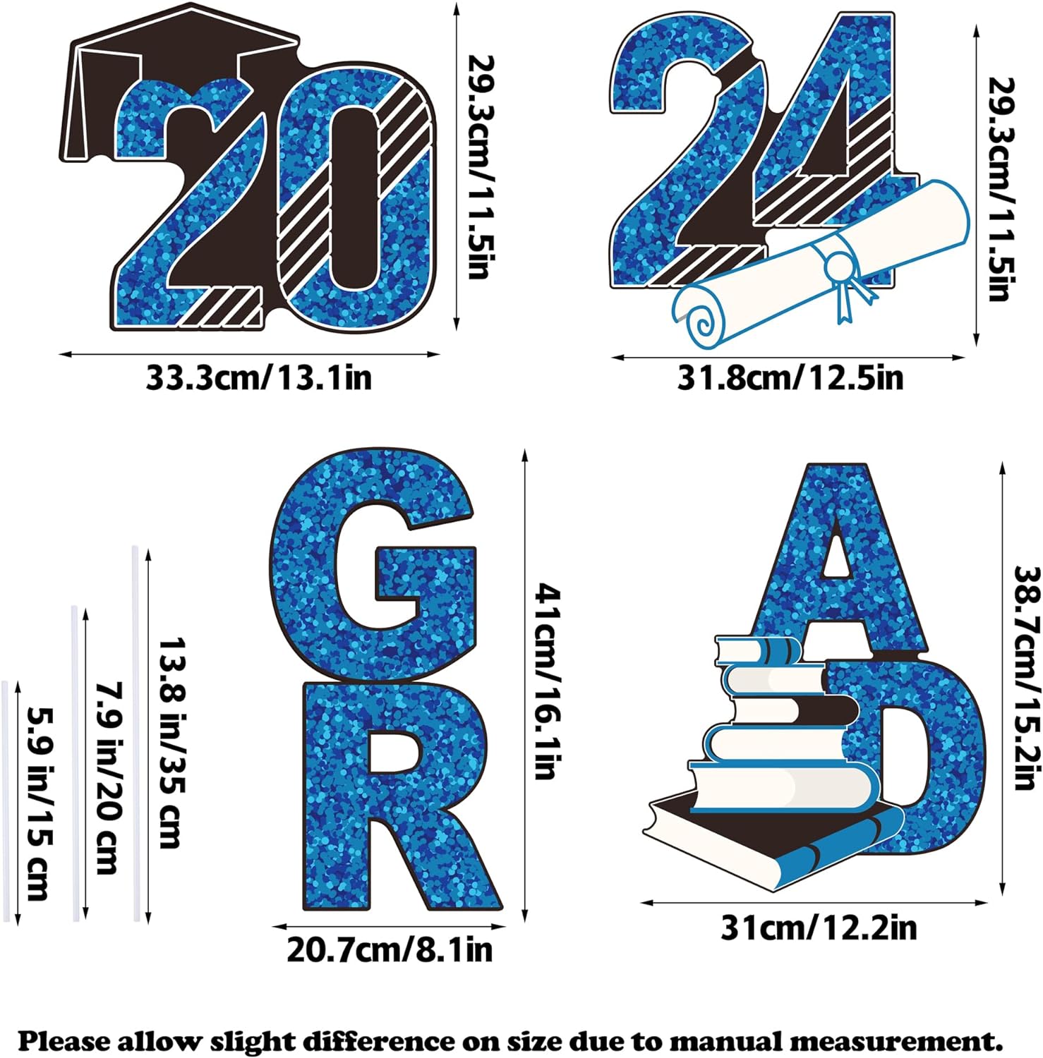 2024 Glittering Graduation Yard Signs with 8 Pieces Stakes Party Outdoor Decorations, Blue