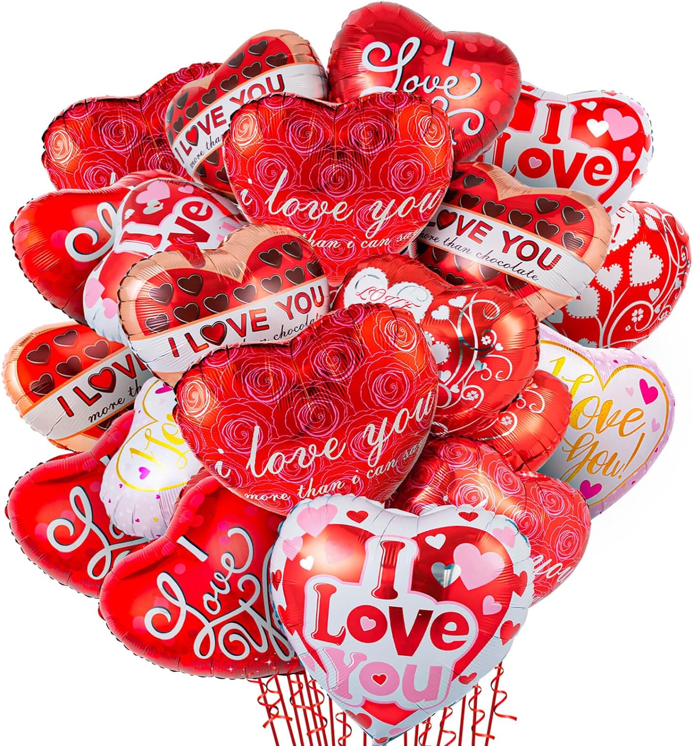 Valentines Day Red Heart Balloons 12 Pieces, I Love You Foil Balloons for Valentines Day