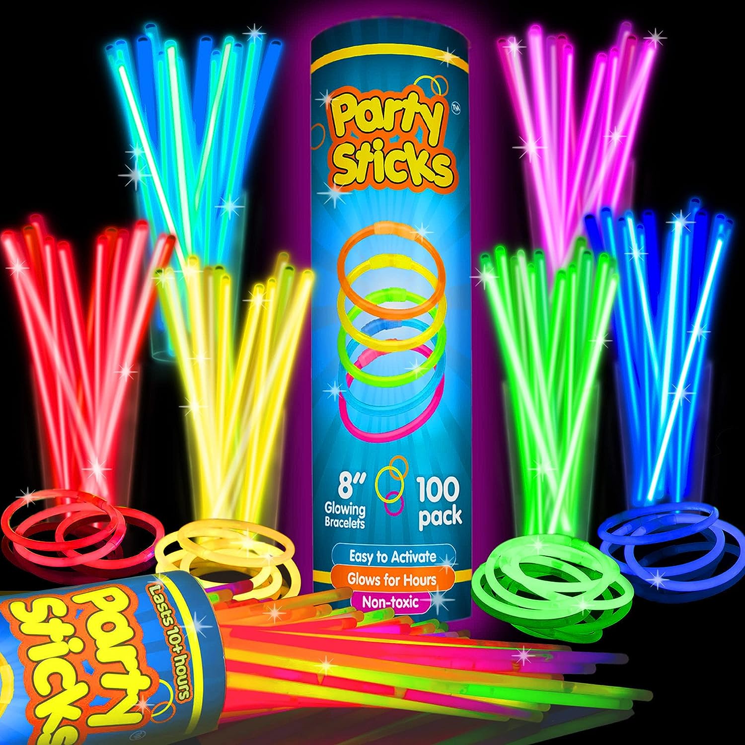 8" Glow Sticks Bulk Party Favors 100 Pack Party Supplies