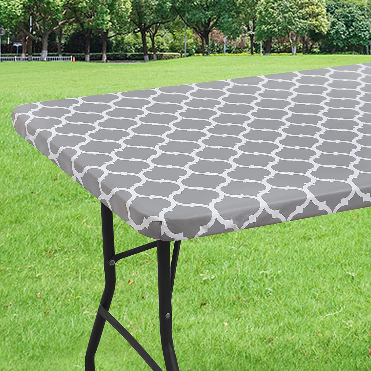 Rectangle Tablecloth 30" x 72" Waterproof Elastic Fitted Table Covers for 6 Foot Tables