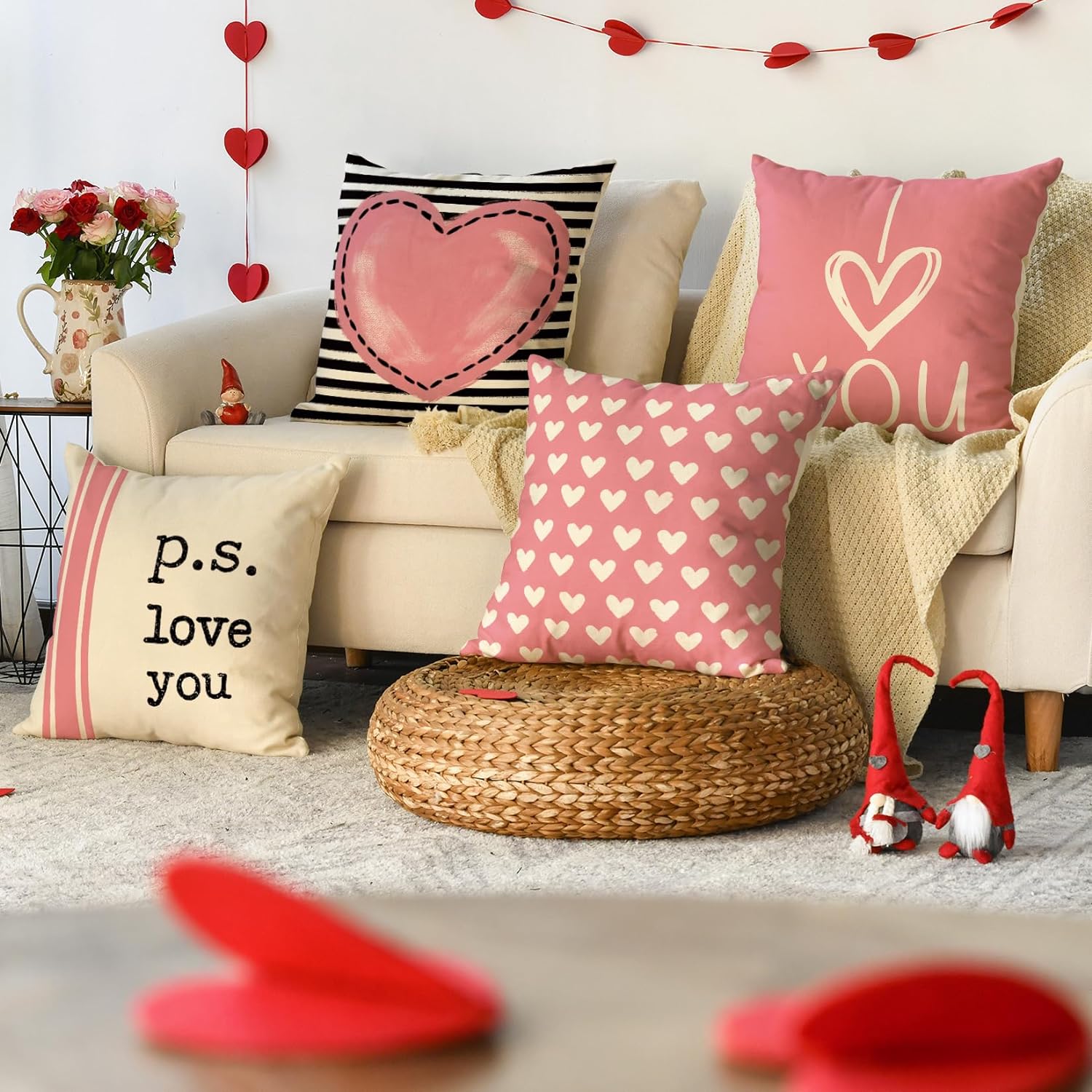 Valentine's Day I Love You Throw Pillow Covers 18" Cushion Case Decoration for Sofa Couch Set of 4