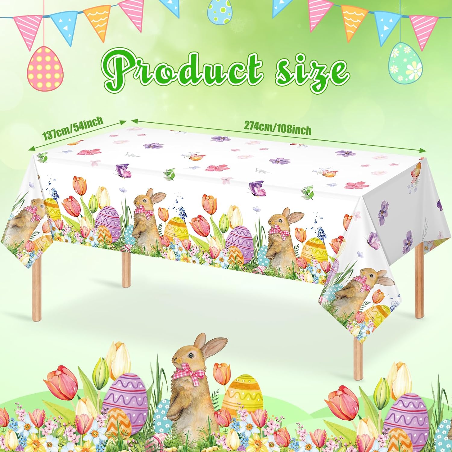 Disposable Easter Tablecloth 3 Pack Plastic Tablecloth for Rectangle Tables