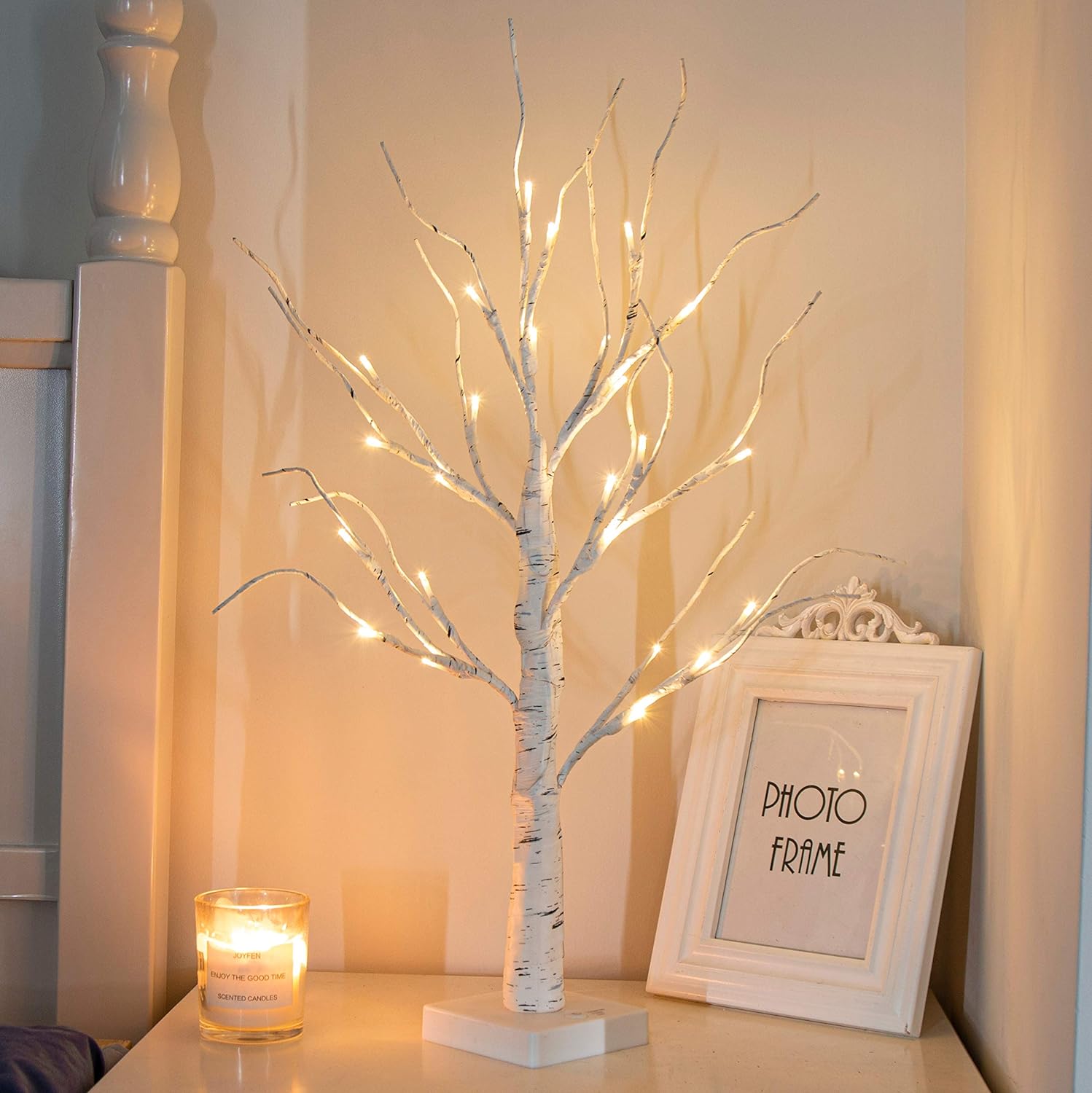 Christmas Decor 2FT Birch Tree with LED Lights, White