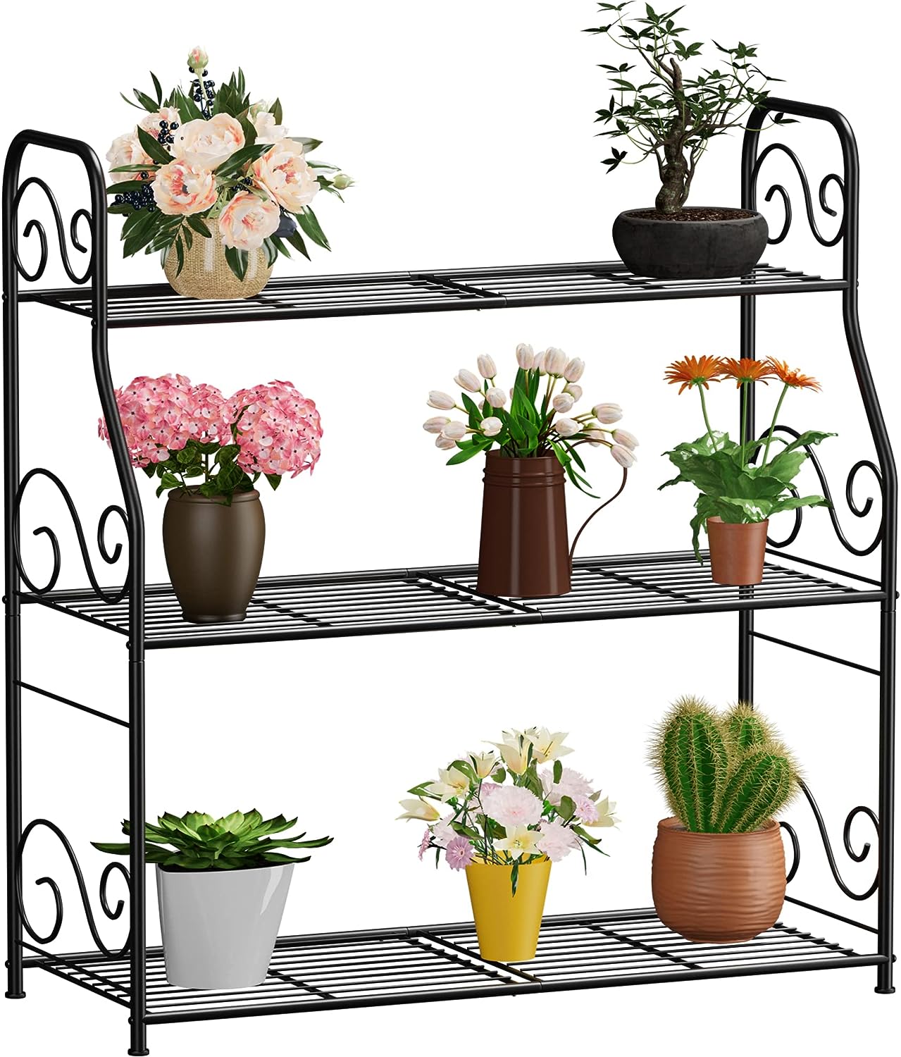 Metal Plant Stand Rack 3 Tier Pot Holder for Garden Patio Balcony Porch Corner Living Room, Black